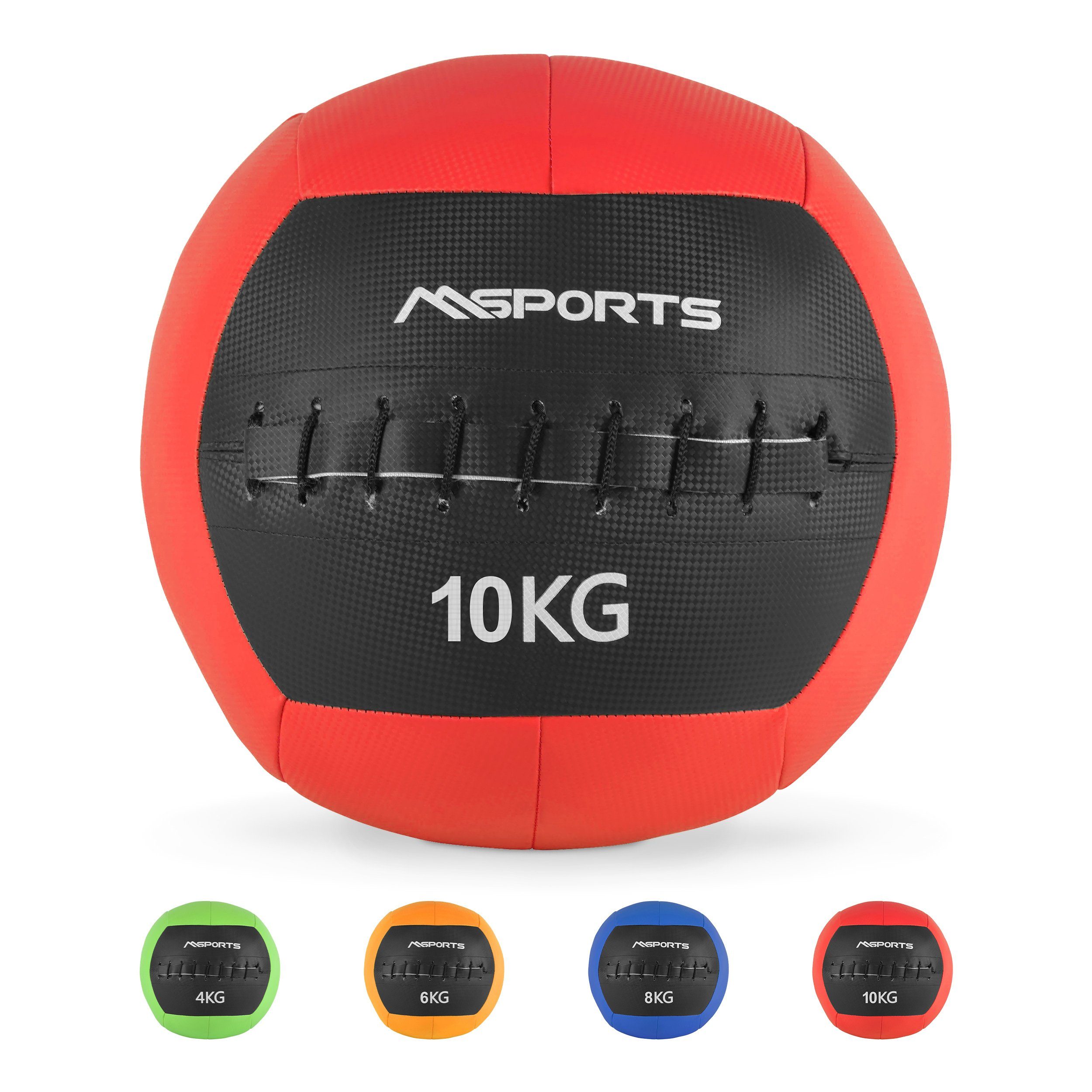 MSports® Medizinball Wall-Ball Premium Gewichtsball 2 - 10 kg in verschiedenen Farben 10 kg - Rot