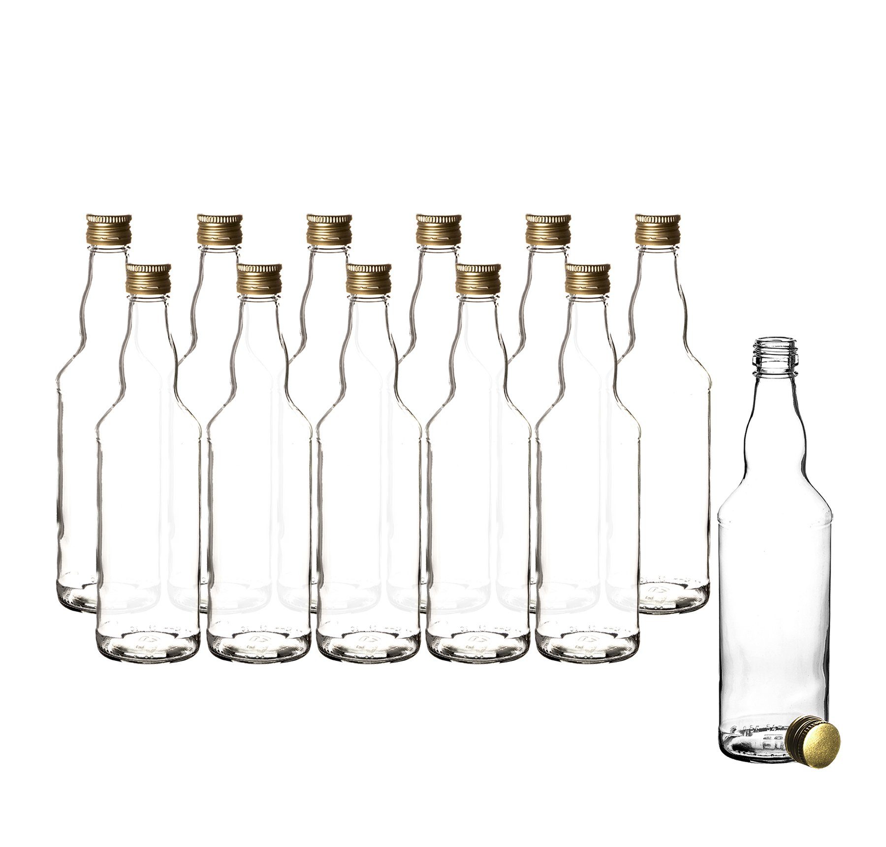 BigDean Trinkflasche Glasflaschen, 12x Glasflaschen, 500ml, Schraubverschluss, Gold
