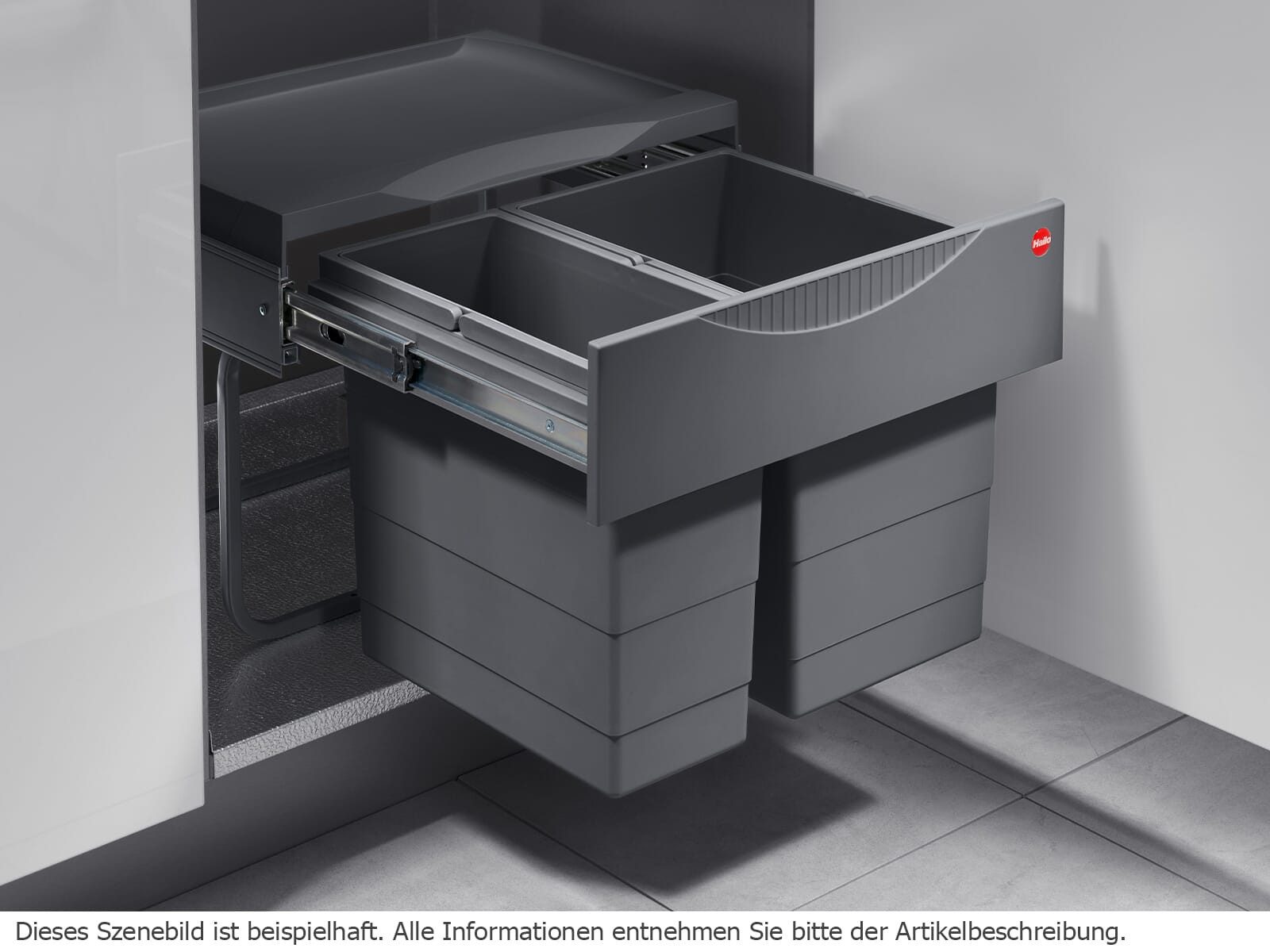 Hailo Mülleimer, 30 l Volumen, Montage an Drehtüren, Schwenktechnik,Vollauszug