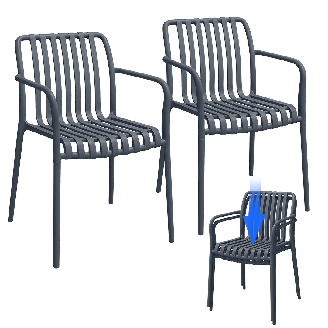 STEELSØN Gartenstuhl Pincoya wetterfest und UV-beständig (anthrazit, 2er Set), stapelbarer Balkonstuhl Kunststoff, verfügbar als 2er/4er/6er Set