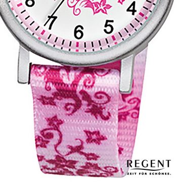 Regent Quarzuhr Regent Kinder-Armbanduhr rosa pink weiß, (Analoguhr), Kinder Armbanduhr rund, klein (ca. 29mm), Textilarmband