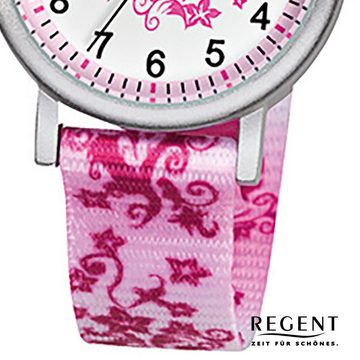 Regent Quarzuhr Regent Kinder-Armbanduhr rosa pink weiß, Kinder Armbanduhr rund, klein (ca. 29mm), Textilarmband