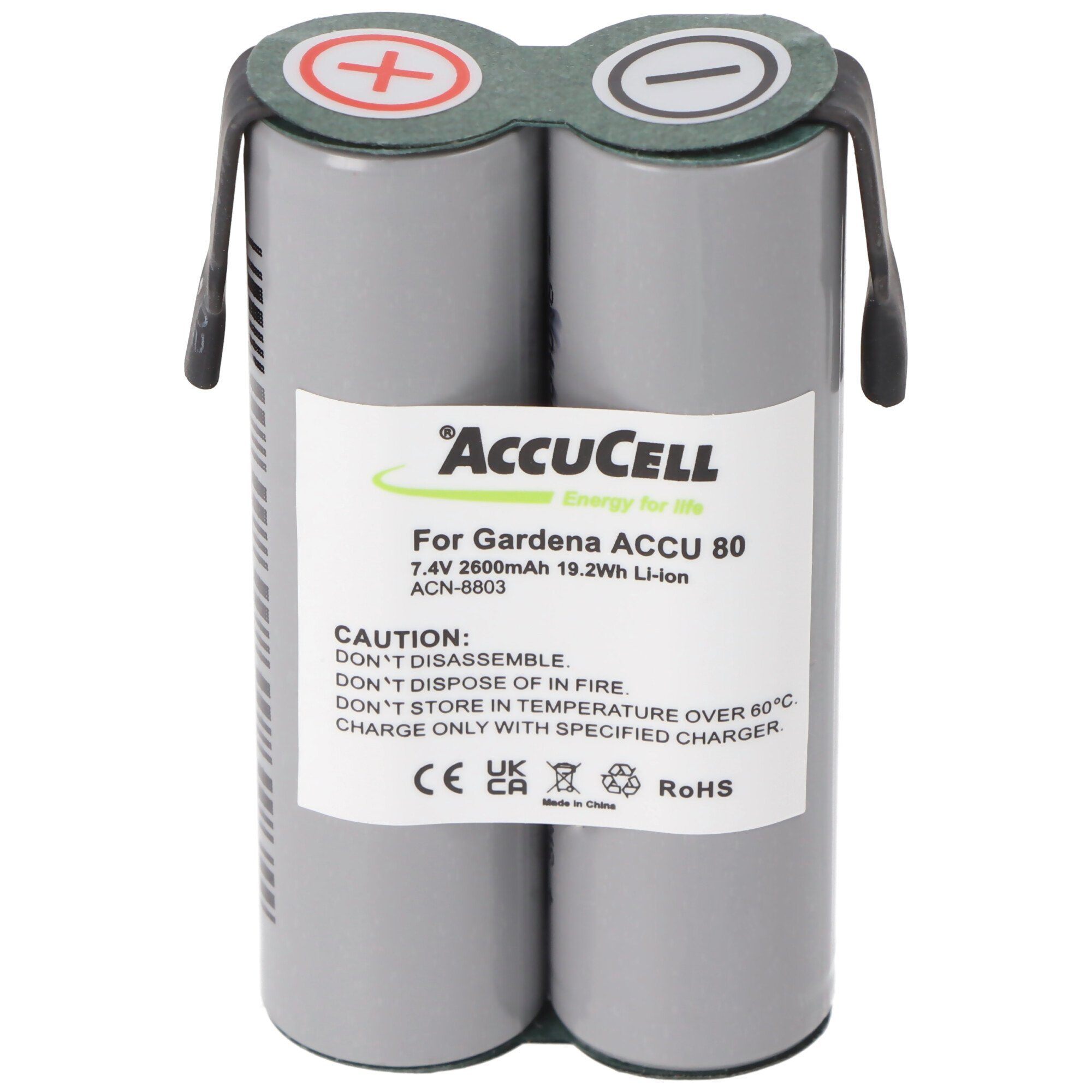 Akku mit AccuCell passend (7,4 Faston Akku für mAh Li-Ion 1600 4,8mm Anschlü Akku 80 V) Gardena Accu