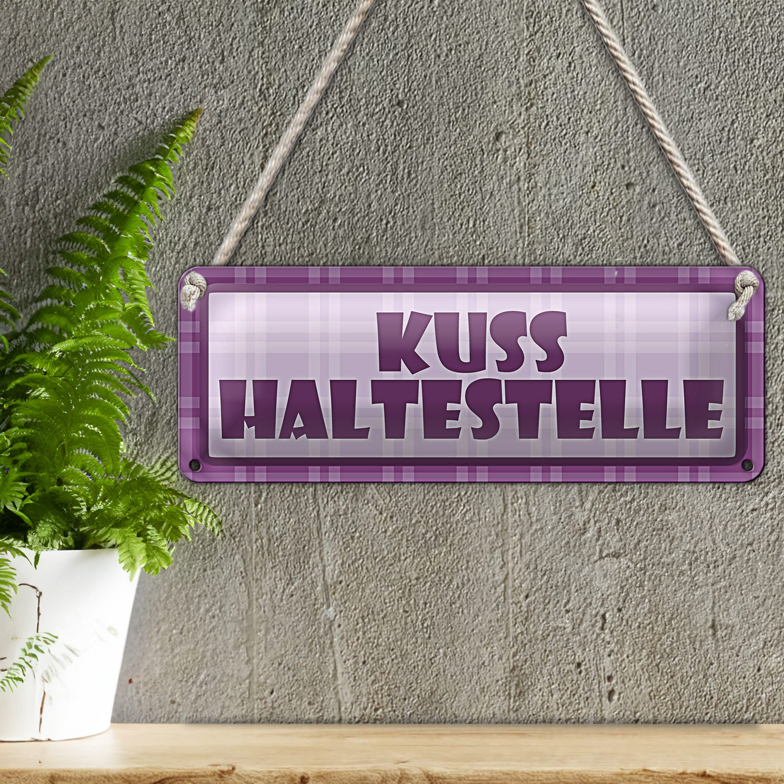 Roomando Metallschild Blechschild Kuss Haltestelle 27x10cm Liebe Hochzeit