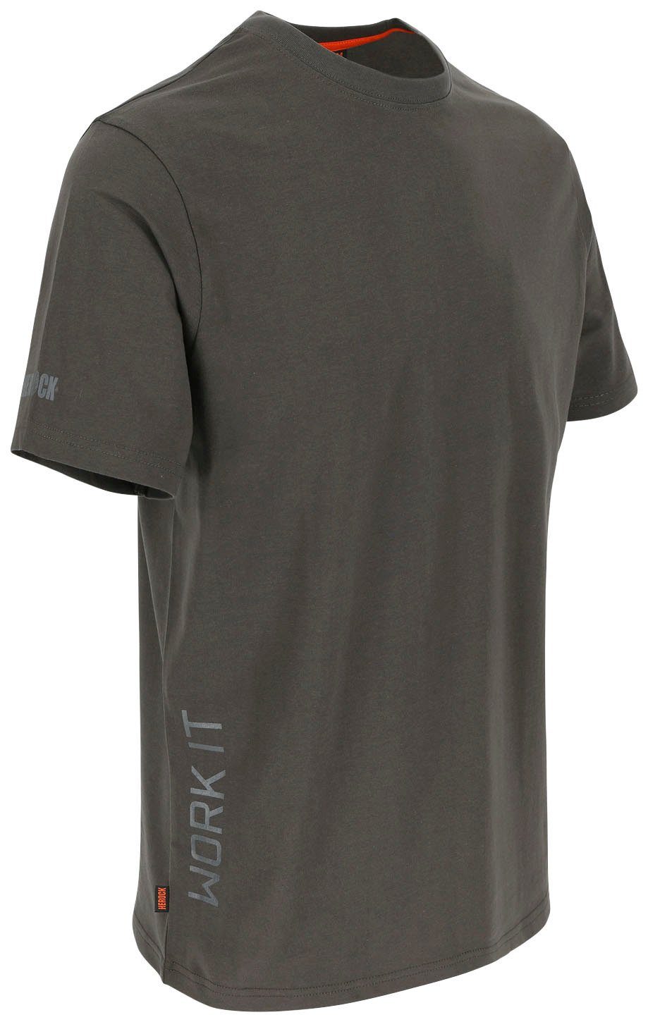 Ärmel, kurze kurze Herock Rundhalsausschnitt, grau Herock®-Aufdruck, Callius T-Shirt T-Shirt Ärmel Rippstrickkragen