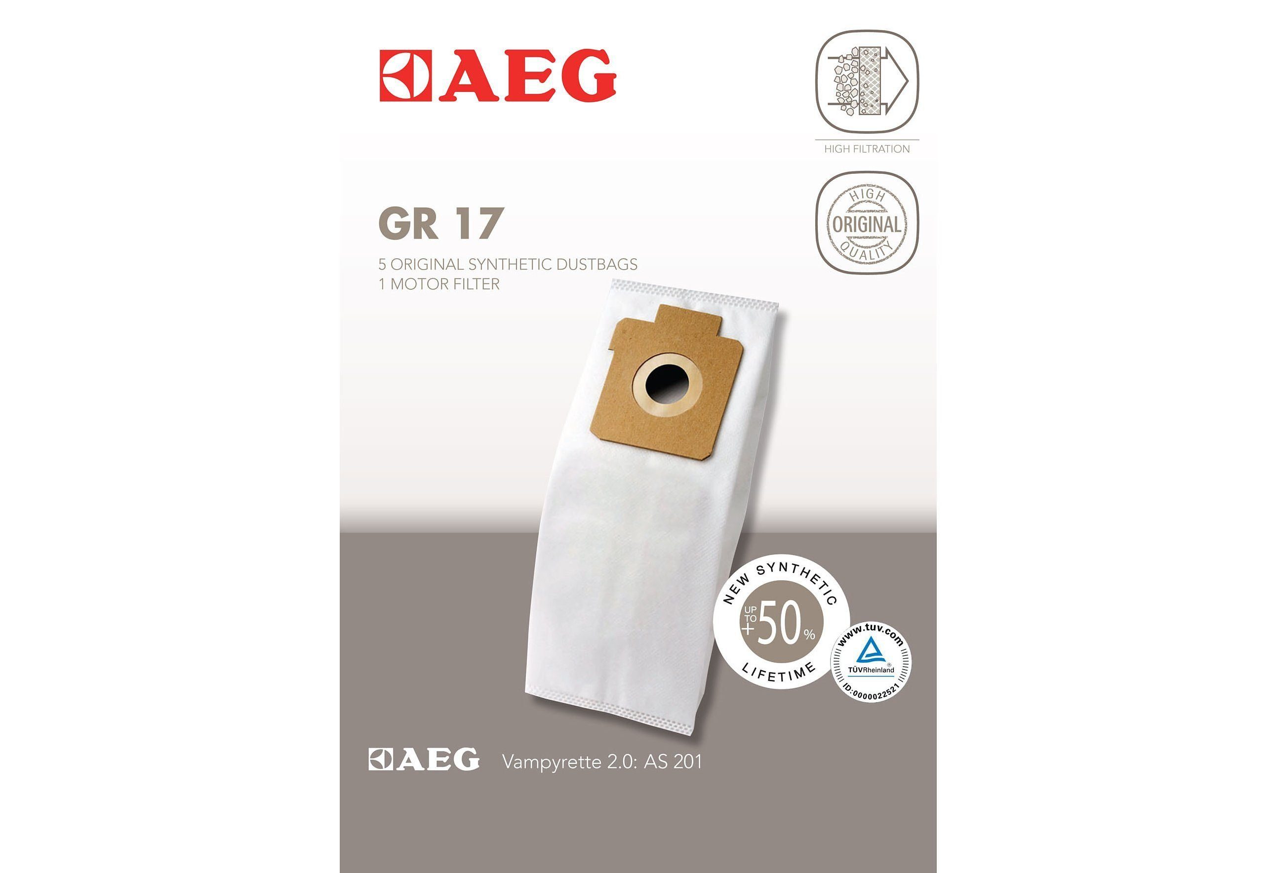 AEG Staubsaugerbeutel GR 17, passend für AEG, 5er- Pack, für Vampyrette Modelle AS und AVBG