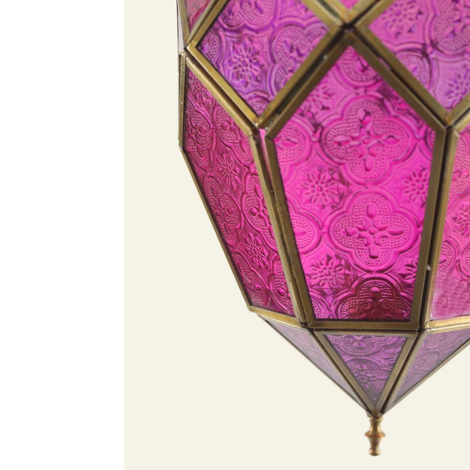 Metall (Laterne mit Moro Teelichthalter Hängewindlicht Weihnachtsdeko, Pink-Lila & Teelicht Kette Kerzenhalter, Glas Kunsthandwerk Hängelaterne Kette), für Casa & Kerzen, aus mit Orientalisches
