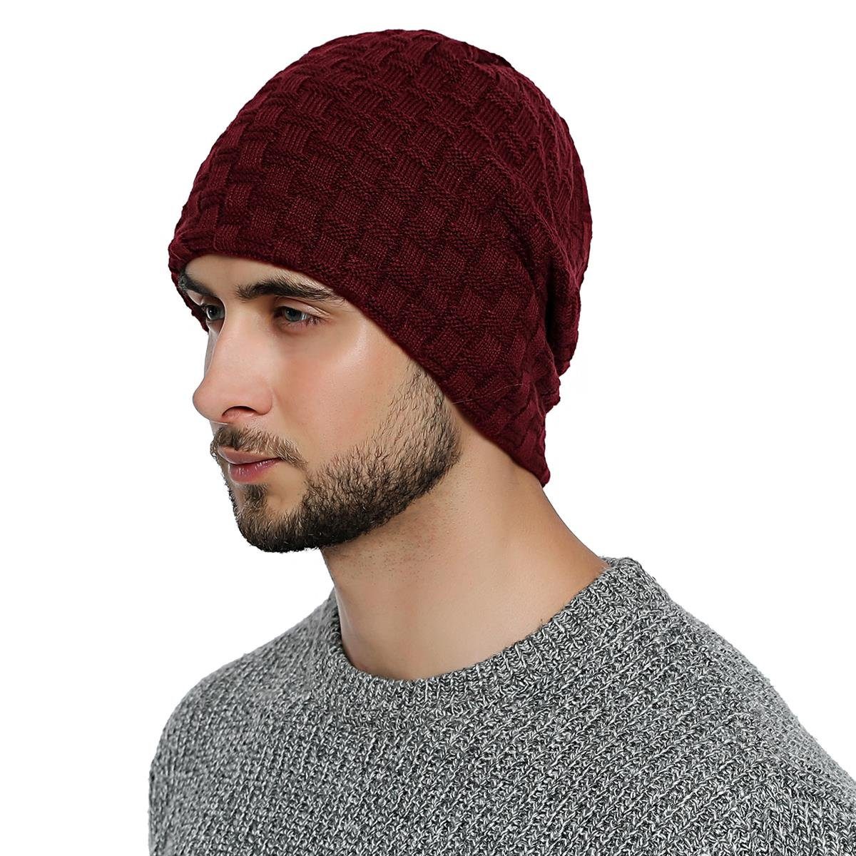 DonDon Beanie Herren Winter long geflochten (Packung, 1-St) Wintermütze, Beanie mit Flechtmuster und Teddyfleece dunkelrot