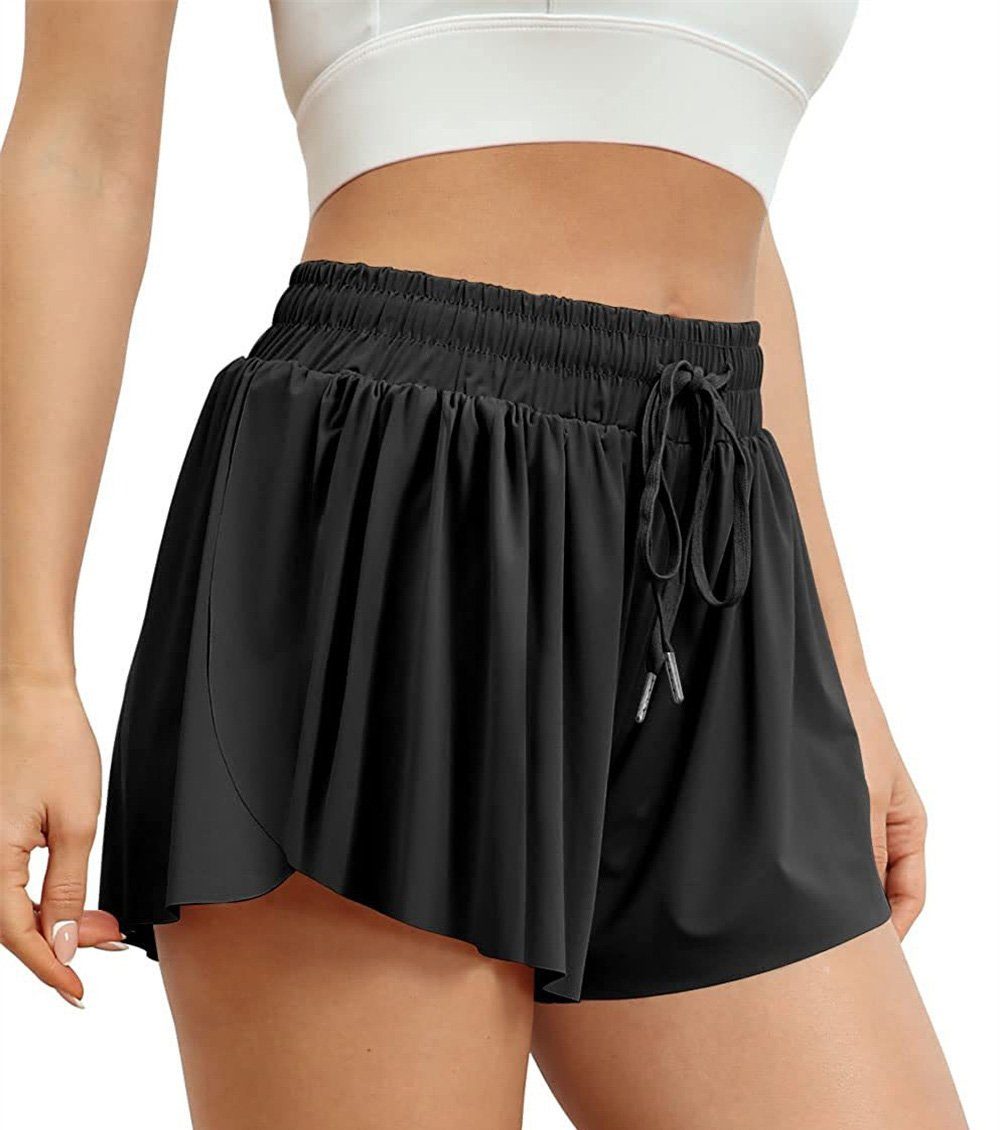 Sweatshorts taillierte für hoch Frauen, Anti-Glanz-Shorts Schwarz YÔÚNGG Yoga-Rock-Shorts