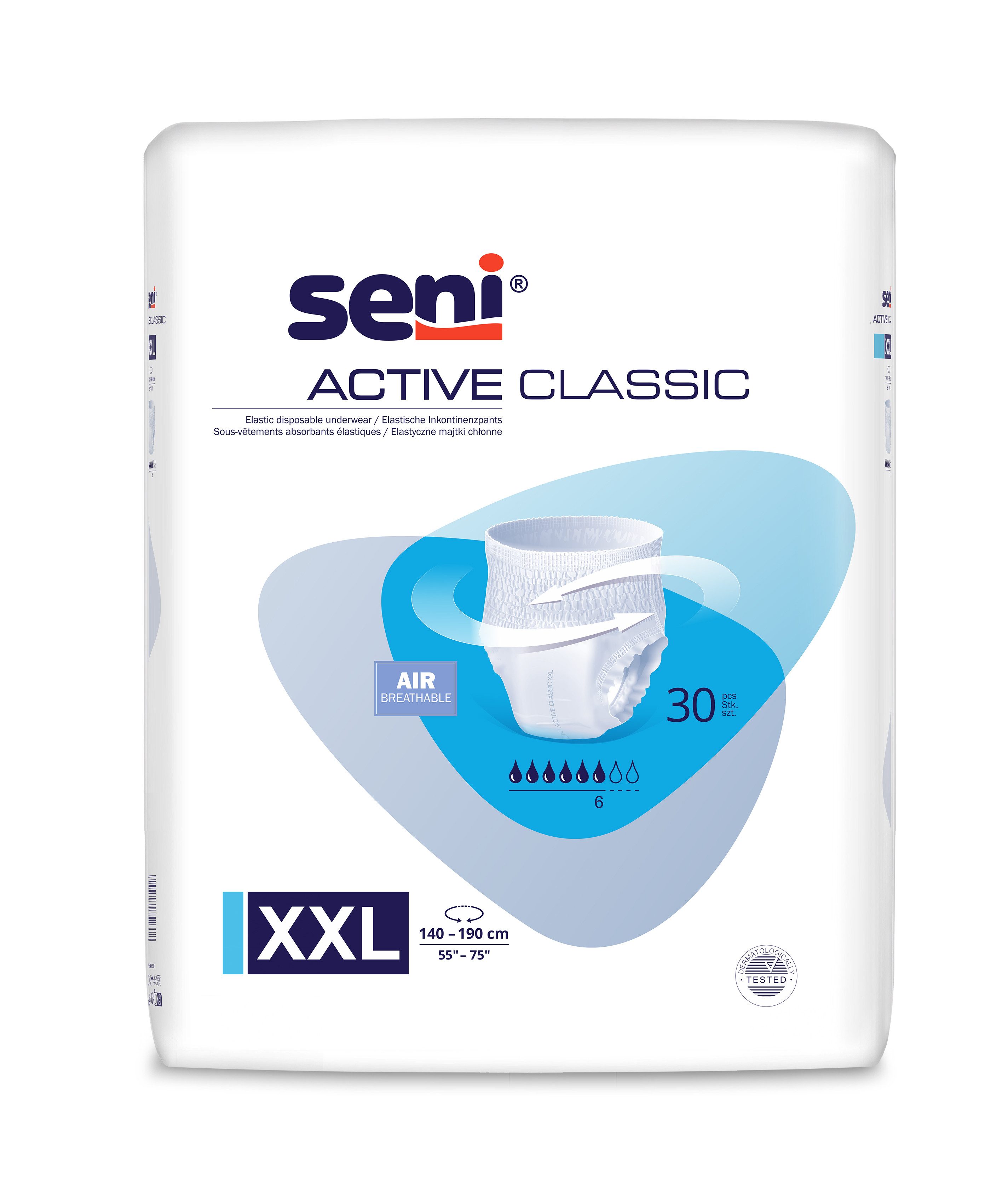 seni Inkontinenz-Pants Seni Active Classic 3x 30 Stück, 5,5 von 7 Tropfen, XXL Gr., latexfrei, hautfreundlich