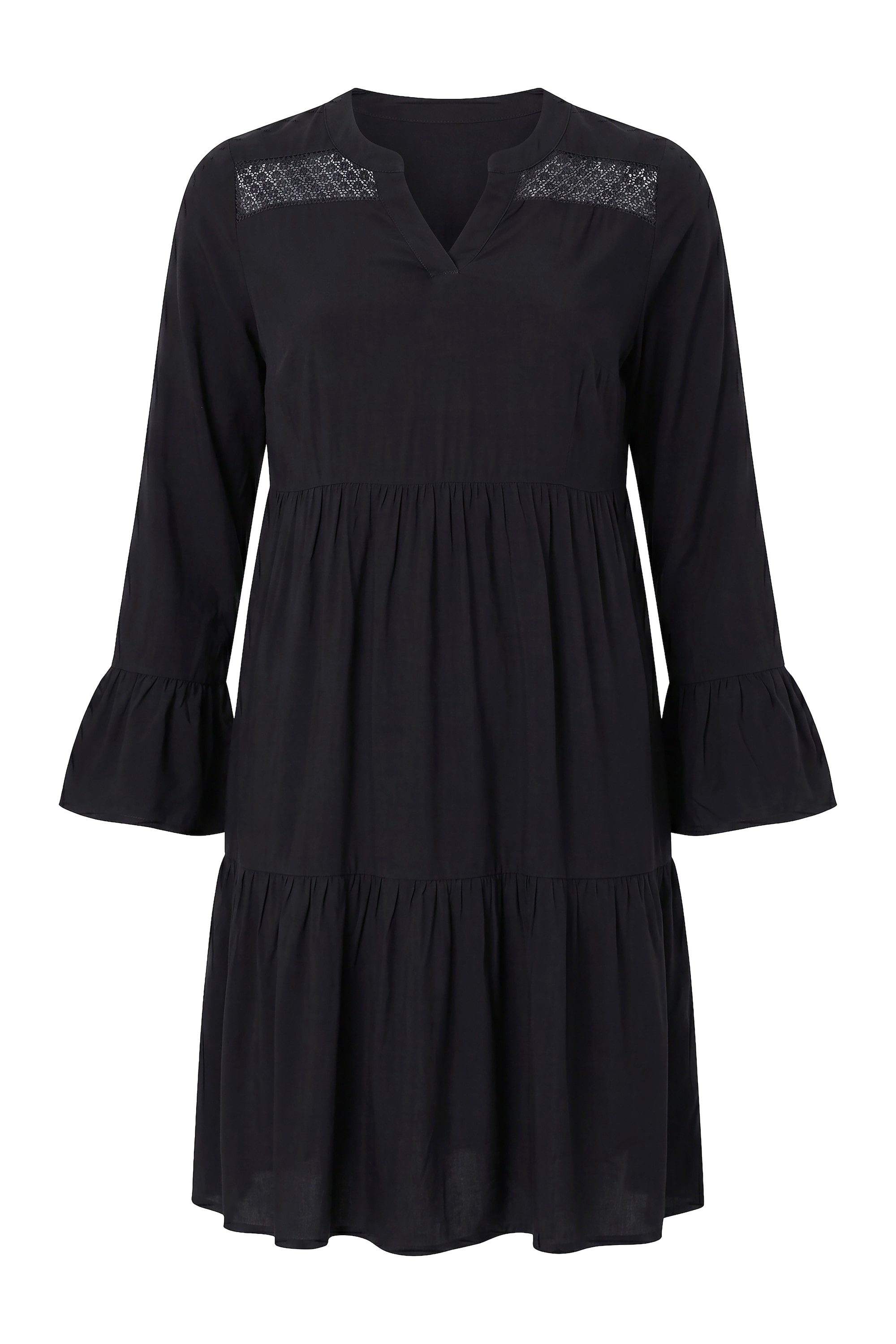 Angel of Style Midikleid Empire-Kleid Lochstickerei-Einsätze Volants