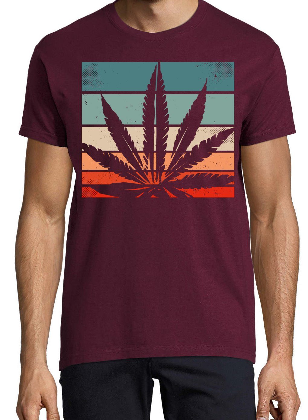 T-Shirt Trendigem Herren Youth Designz mit Burgund Cannabis T-Shirt Frontdruck Retro