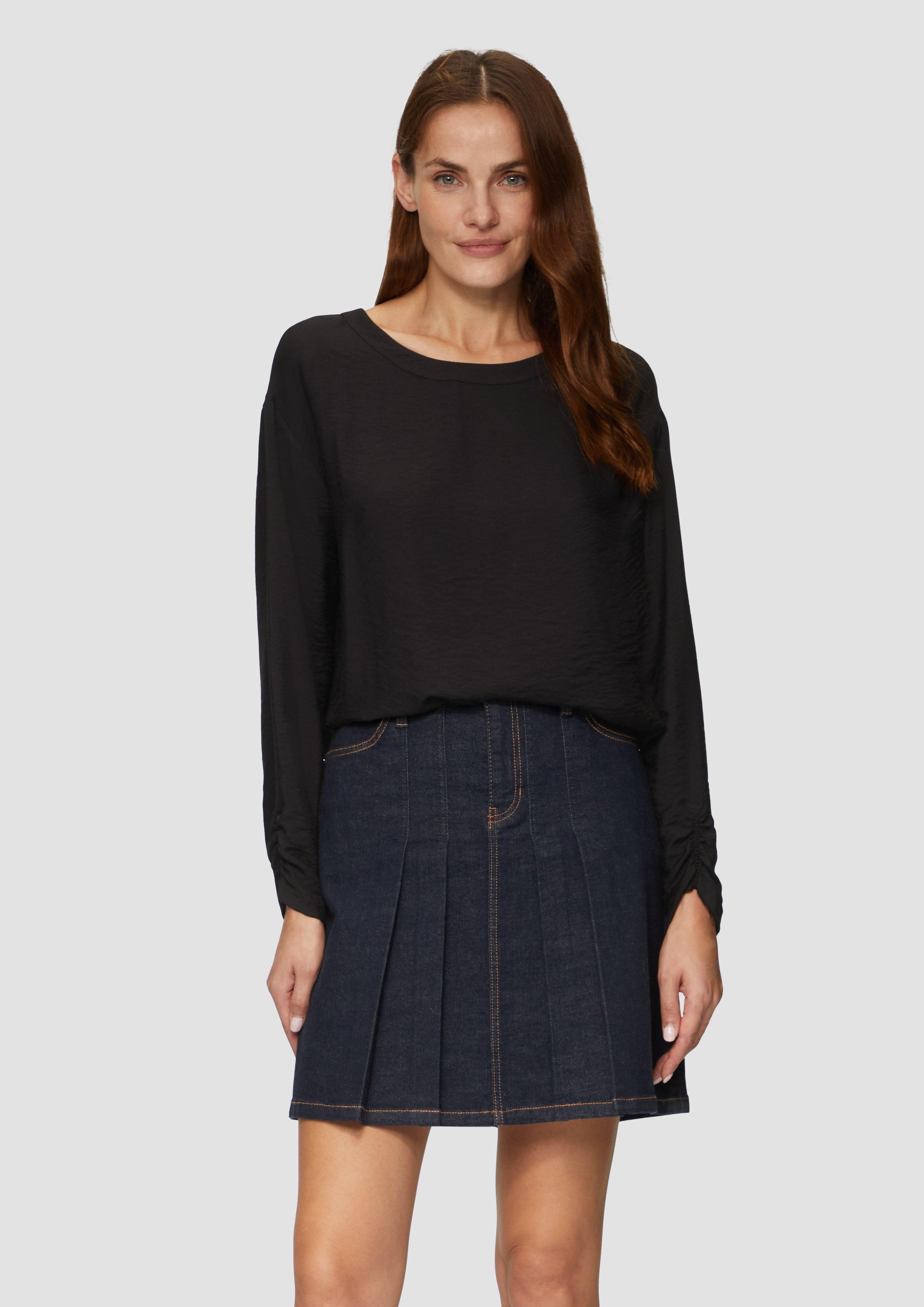 Langarmbluse Viskose-Bluse mit elastischem Saum