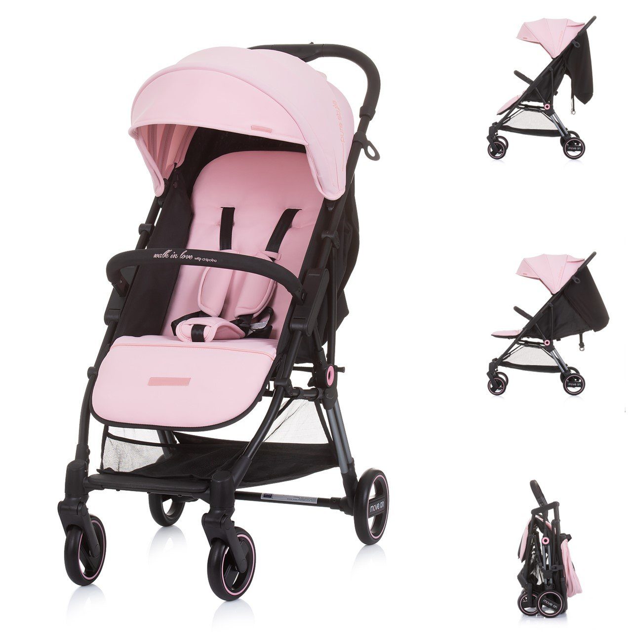 Chipolino Kinder-Buggy Kinderwagen rosa Move gefederte verstellbar on, kg Vorderräder klappbar 6