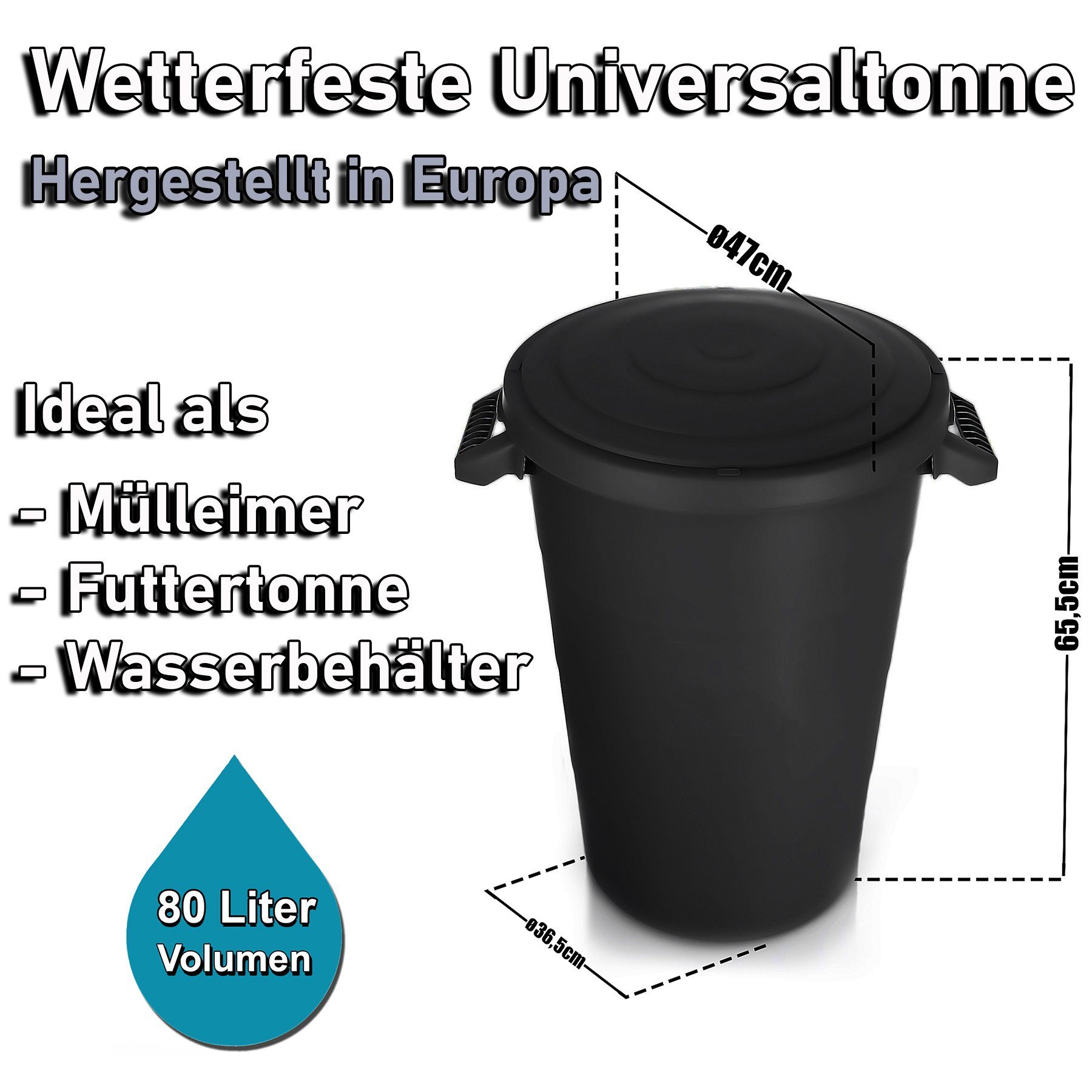 BigDean Mülleimer 2x wetterfeste Universaltonne mit Deckel und 2 stabilen Tragegriffen, Universaltonne, Mit Deckel, 2 Griffen, Indoor & Outdoor – Bild 5 von 5