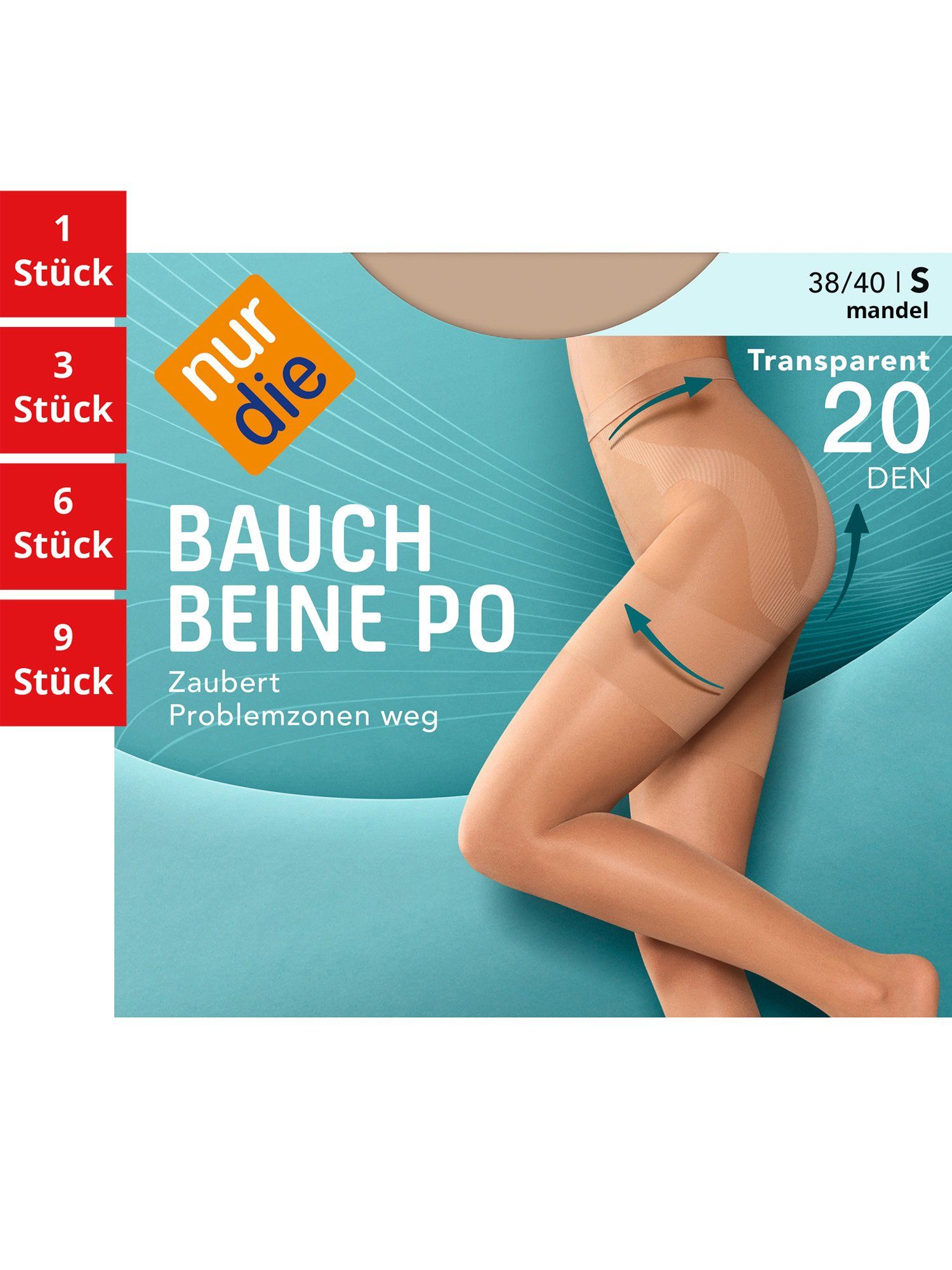 Nur frauen (1er/3er/6er/9er transparent Pack 1 mandel St) nylon Feinstrumpfhose Fein-strumpfhose multi-pack 20 Bauch-Beine-Po DEN durchsichtig Die Damen