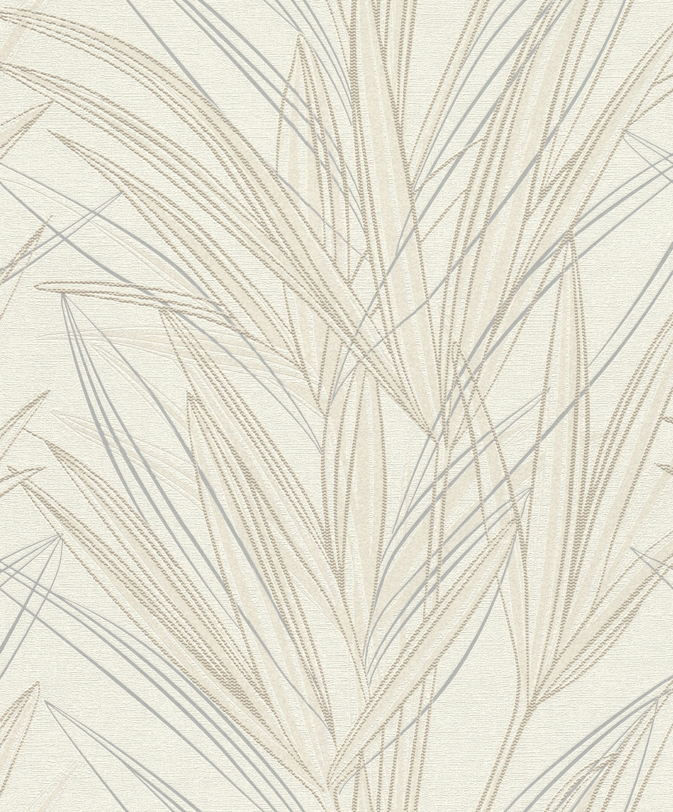 Rasch Vliestapete Gräser-Muster - Vliestapete Weiß Beige Creme, floral, strukturiert, glänzend, (1 Rolle, 1 St., 10,05 m x 0,53 m), Lichtbeständige Farben - Feucht abwischbar - Restlost abziehbar