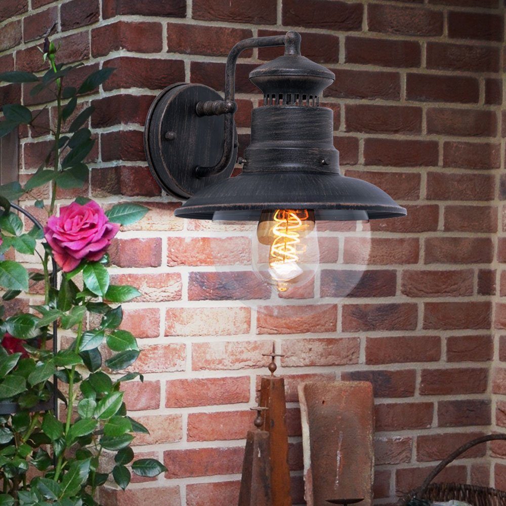 etc-shop Außen-Wandleuchte, Leuchtmittel inklusive, Außen Fassaden Vintage Laterne Lampe im Wand rostfarben Beleuchtung Warmweiß