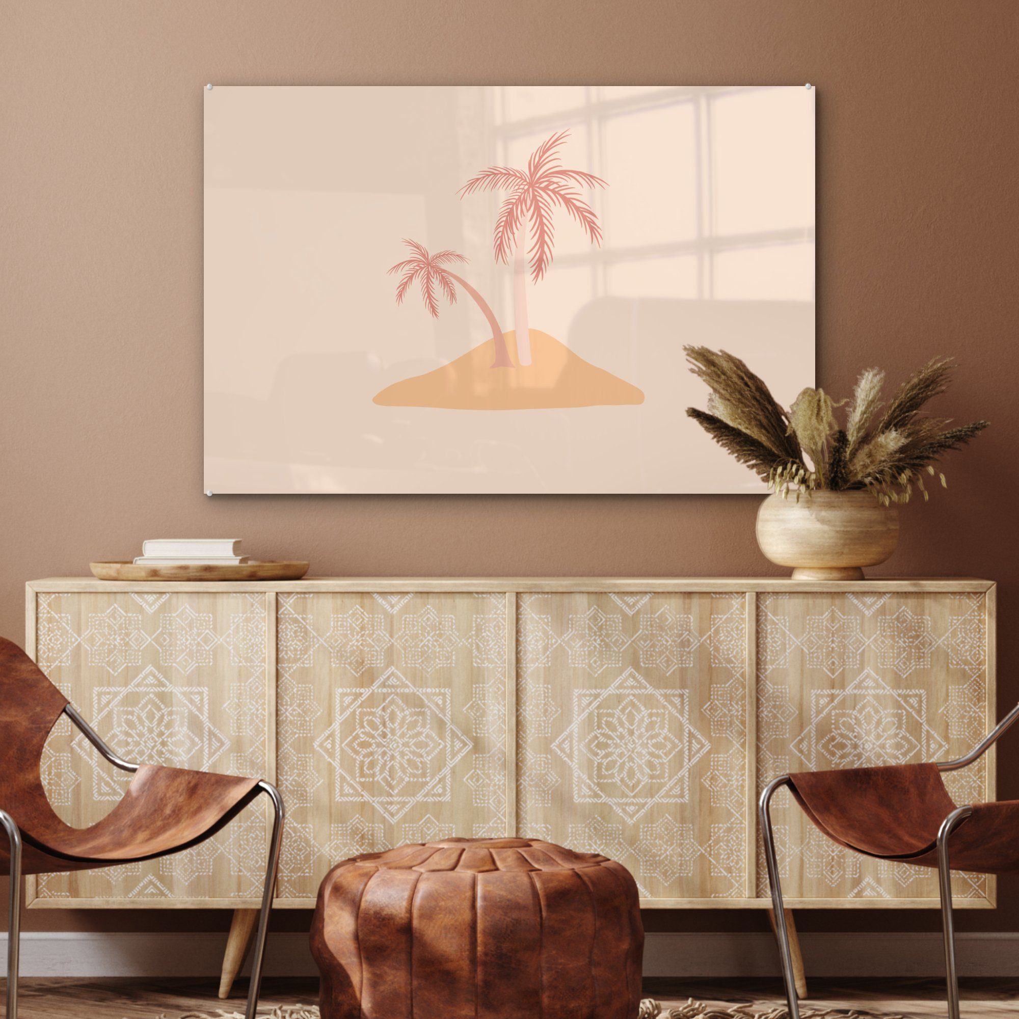 MuchoWow Acrylglasbild Acrylglasbilder Gestaltung - Wohnzimmer - Schlafzimmer Insel Pastell, - & (1 Palme St)