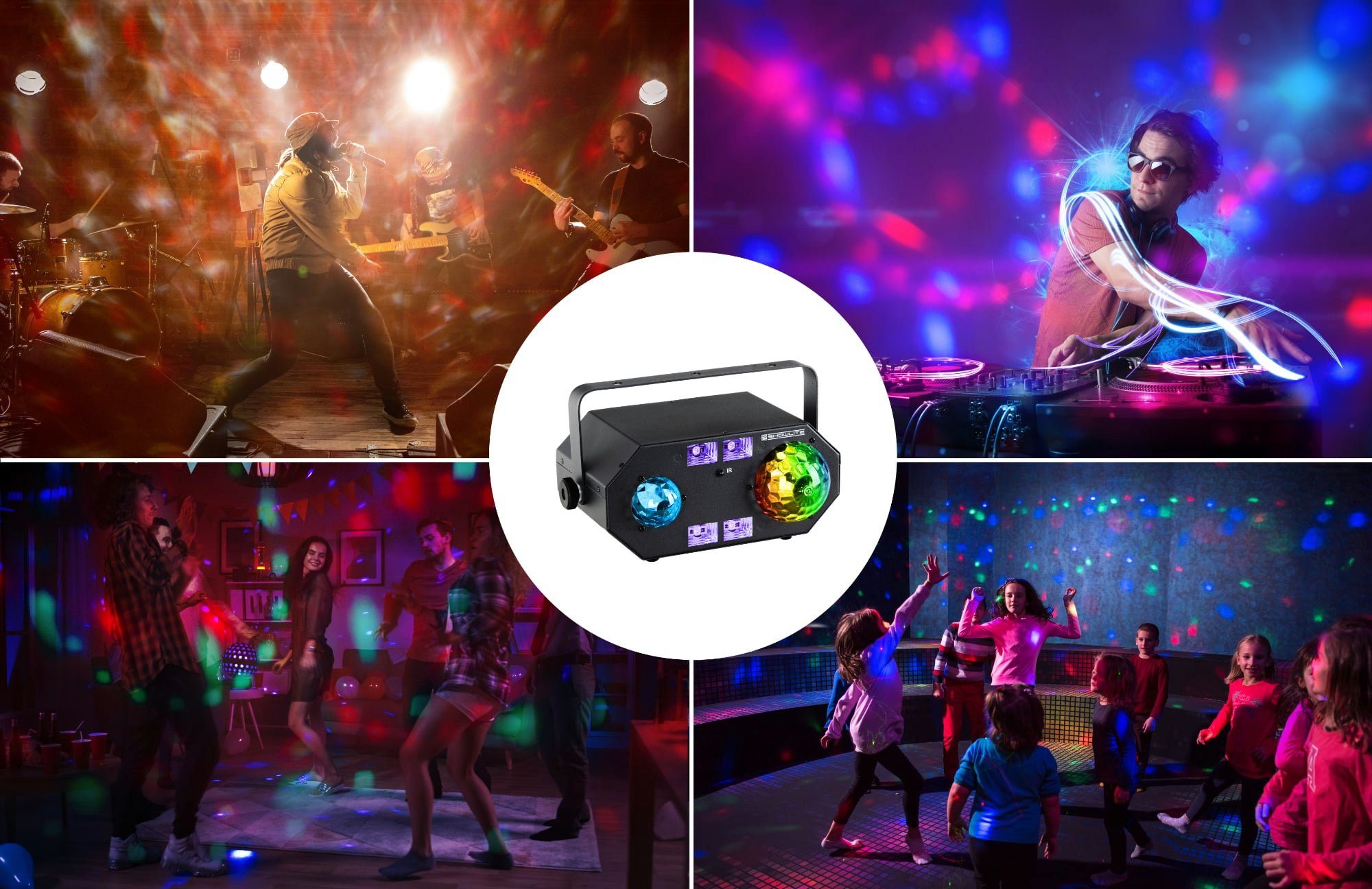Showlite Discolicht MEL-4 Multi-Effect-Light, LED fest integriert, Farbwechsler, integriertes Mikrofon für Musiksteuerung