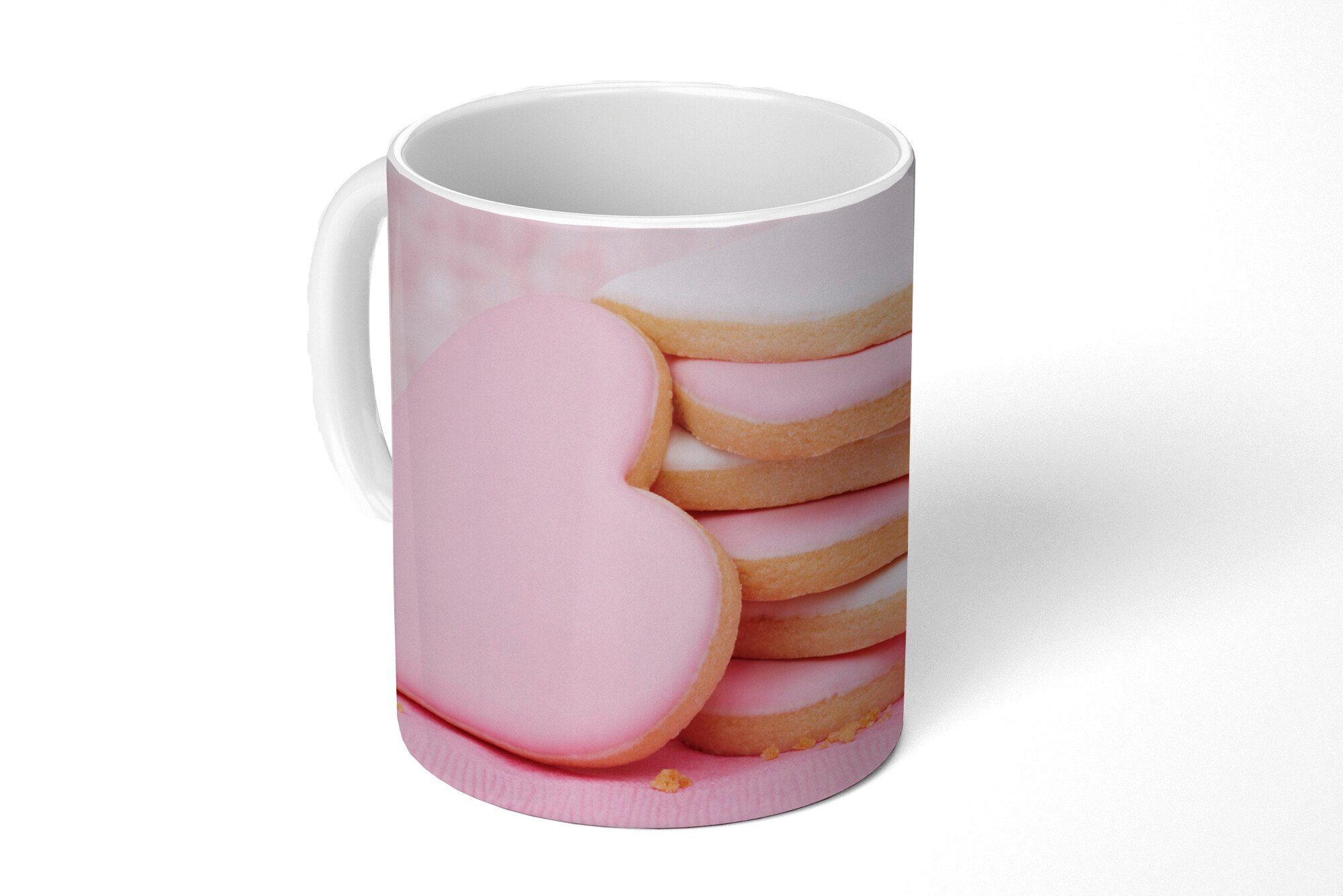 MuchoWow Tasse Rosa herzförmige Kekse, Keramik, Kaffeetassen, Teetasse, Becher, Teetasse, Geschenk