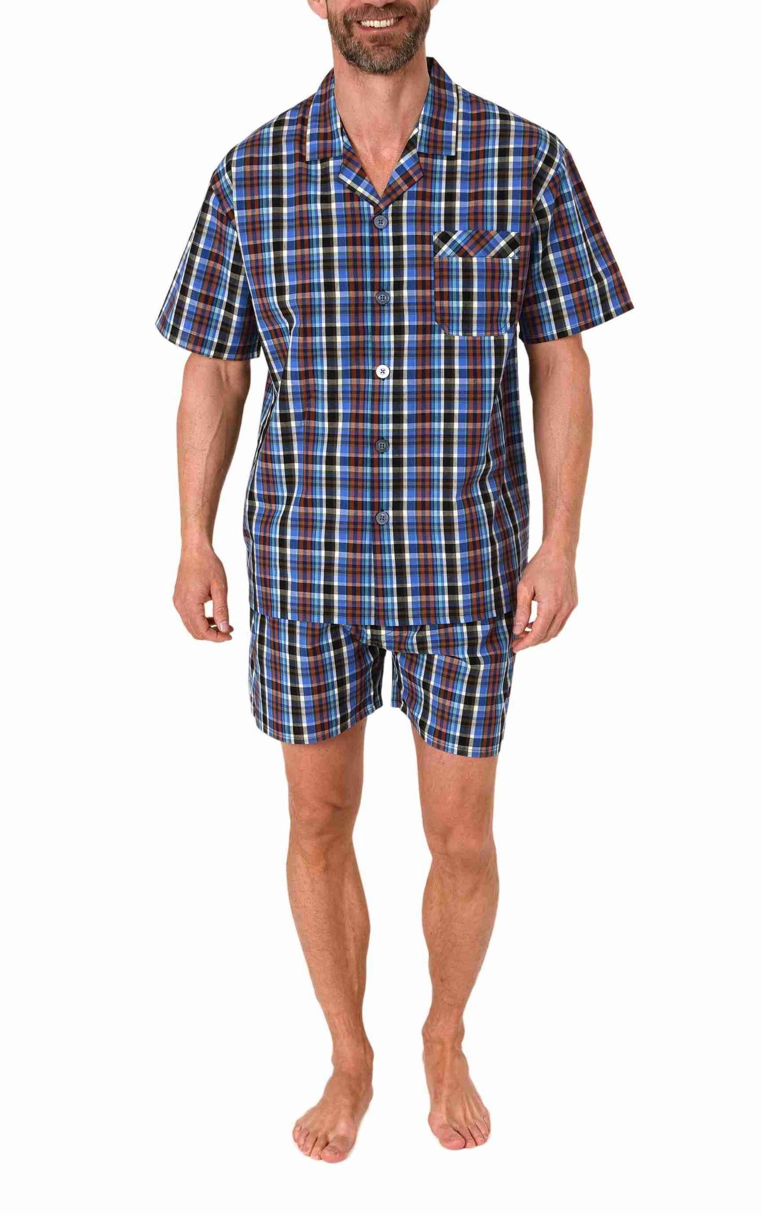 Normann Pyjama Herren Schlafanzug Shorty Pyjama kurzarm gewebt zum Knöpfen