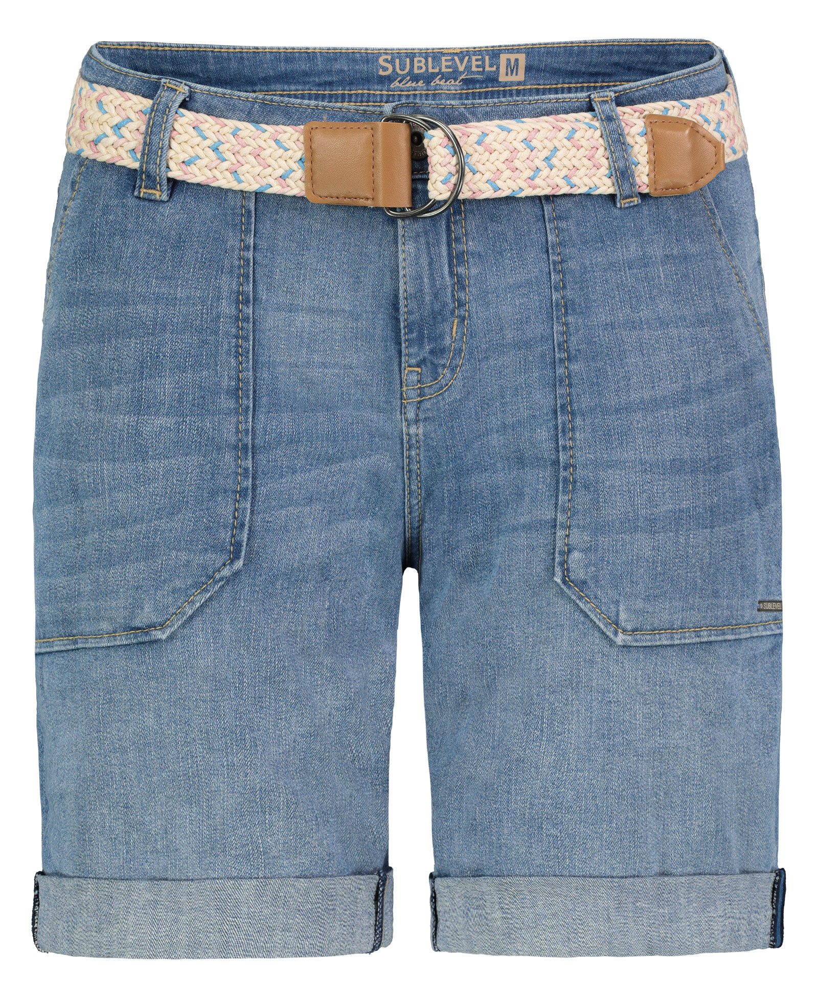 SUBLEVEL Shorts Damen Jeans Bermudas kurze Hose Baumwolle Sommer Stoff Denim Bermuda mit Stretchkomfort, mit Gürtel