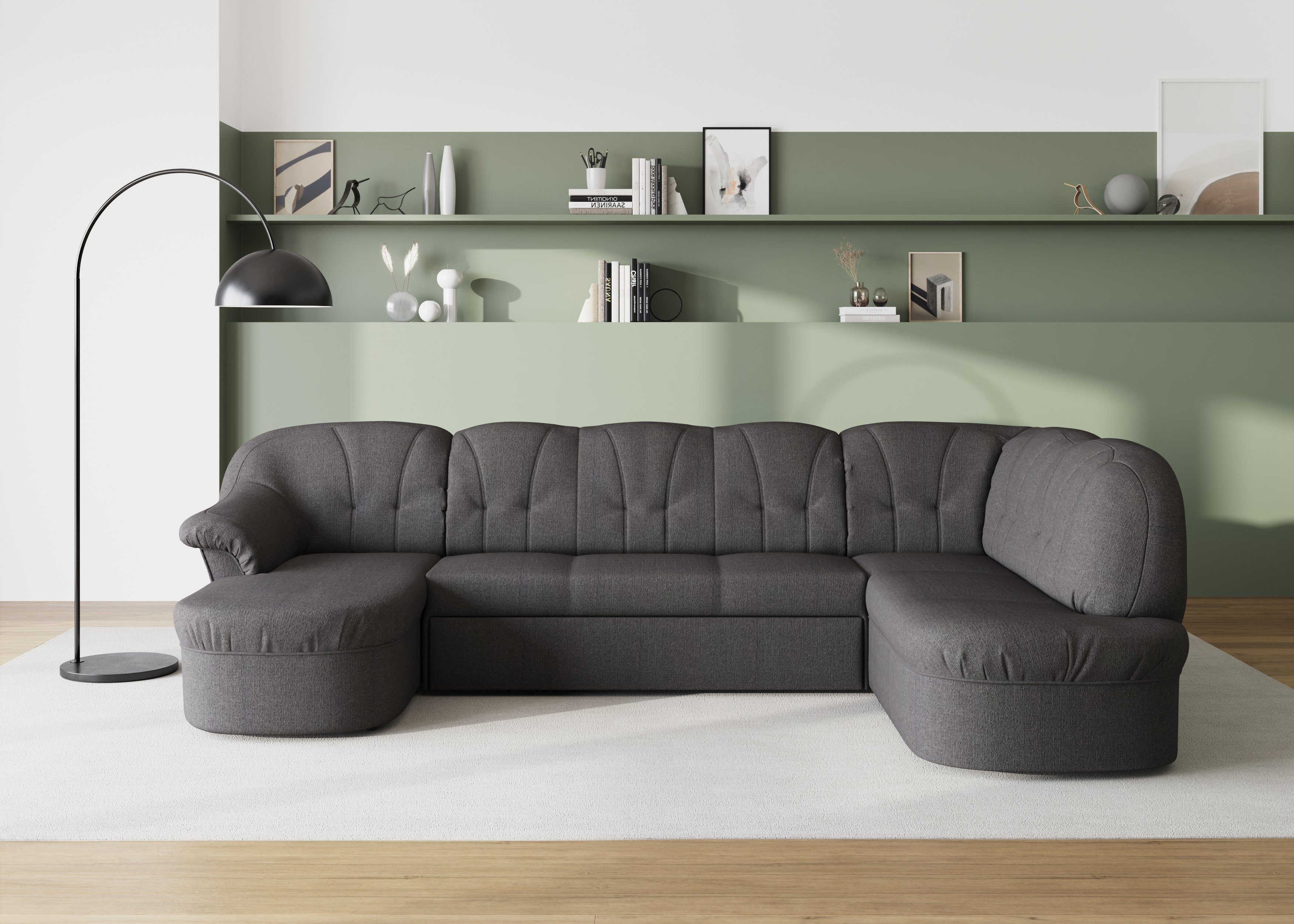 DOMO collection Wohnlandschaft Pegnitz, zeitlos&modern, elegante Rückensteppung, Breite 292cm, U-Form, wahlweise mit Bettfunktion