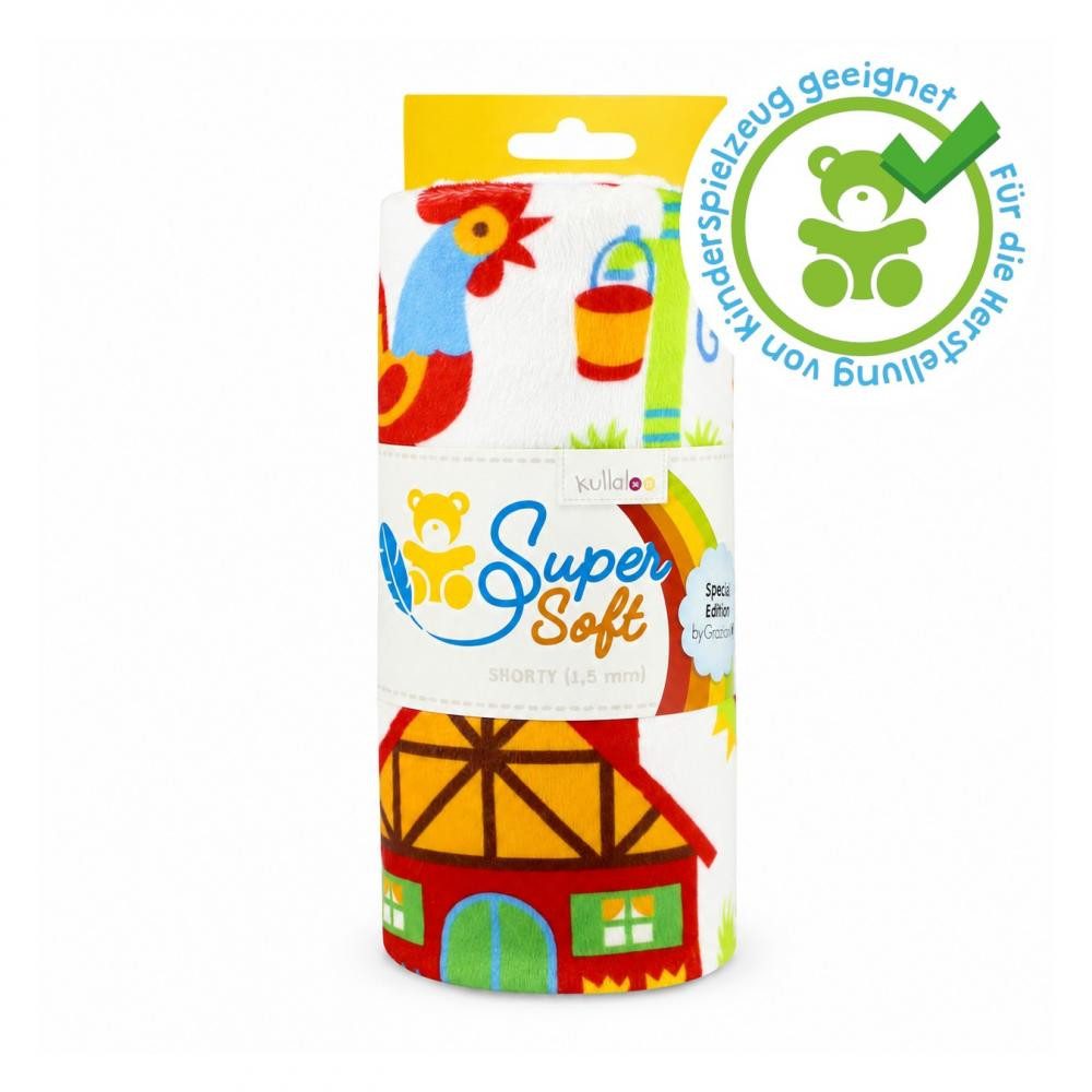 kullaloo Stoff - SuperSoft Plüsch SHORTY Prints Bauernhof