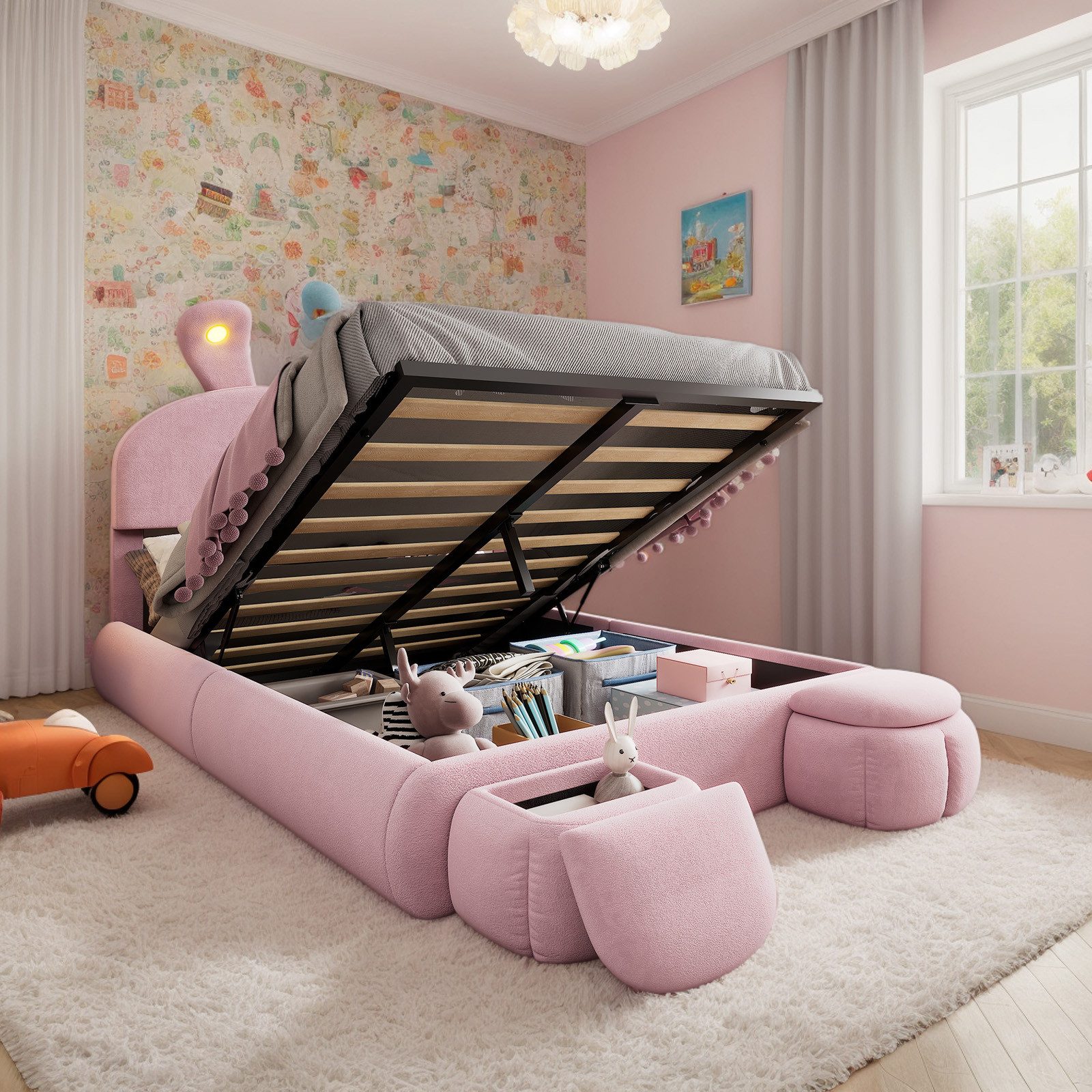 OKWISH Kinderbett Funktionsbett Stauraumbett Polsterbett (140x200 günstig online kaufen