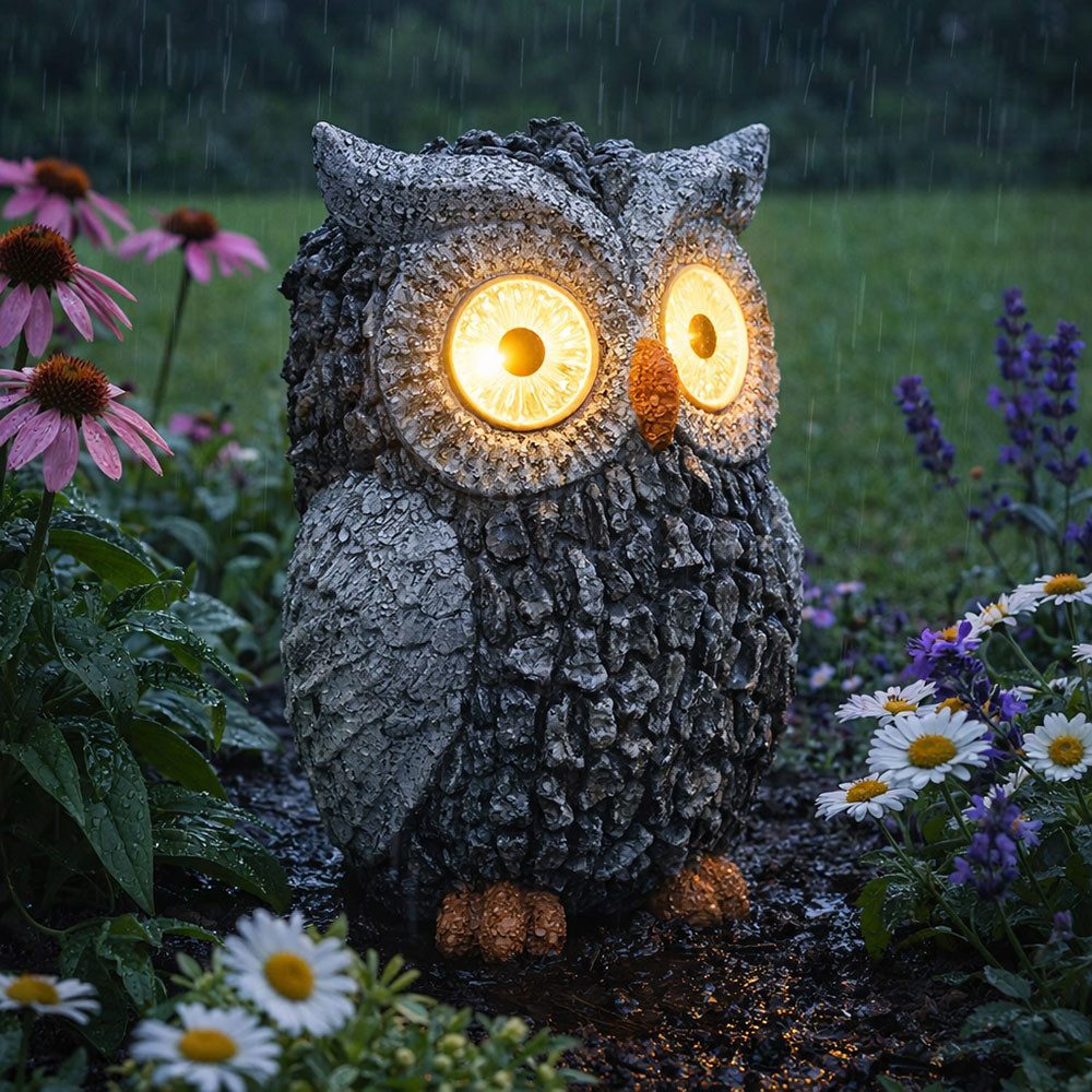 GLOBO LIGHTING LED Dekofigur, LED-Leuchtmittel fest verbaut, Warmweiß, Solar Eule Gartenskulptur für Außen Gartendeko Figur Skulptur grau