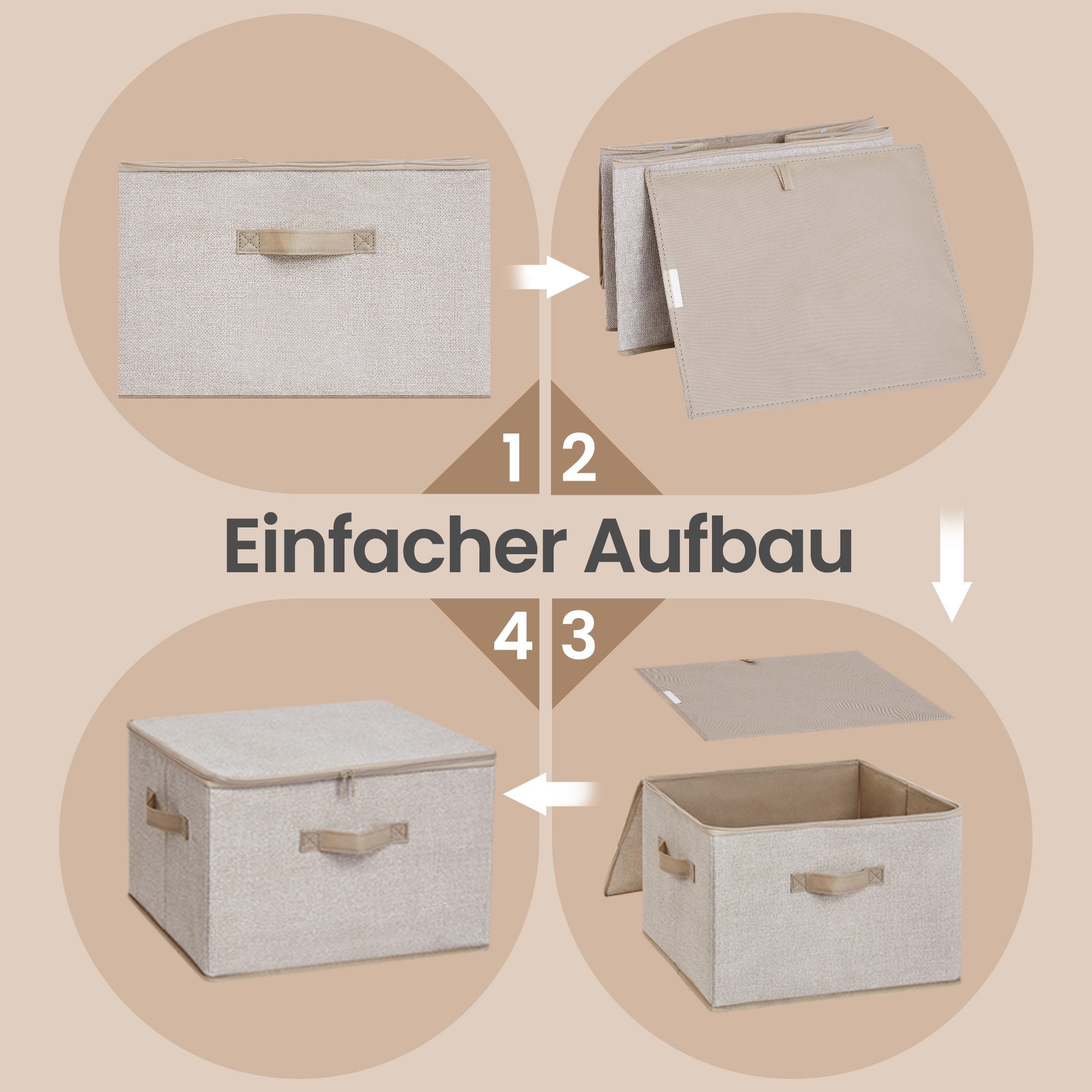 SONGMICS Aufbewahrungsbox Aufbewahrungsboxen, mit Deckel, faltbare Stoffbox mit Griffen, 3er Set, 40 x 30 x 25 cm, Vliesstoff – Bild 4 von 5