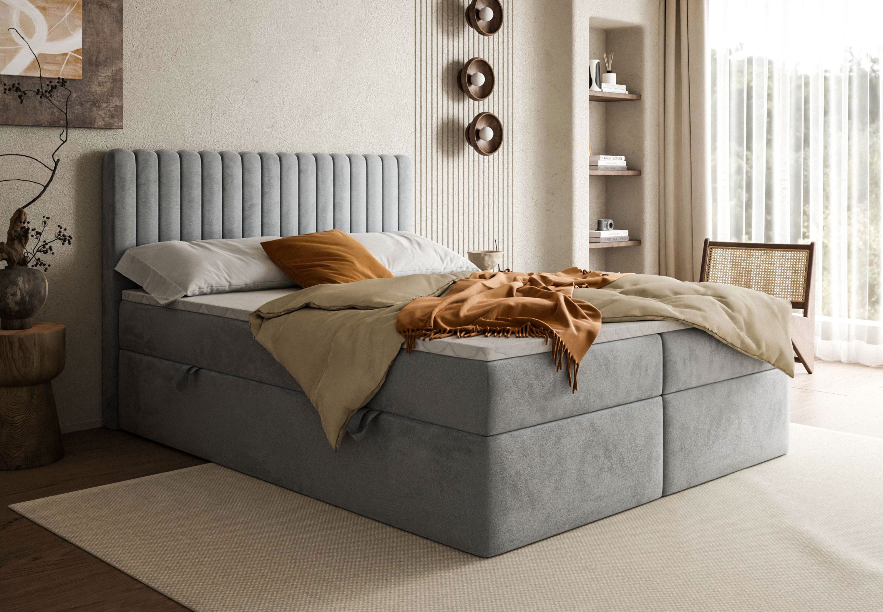 Lookway Boxspringbett JANELLE mit Bonell-Matratze und Topper– komfortabel und elegant, Mehrere Schichten für zusätzlichen Komfort und Unterstützung