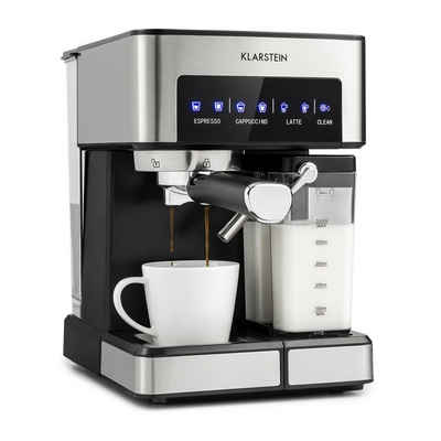 Klarstein Espressomaschine Arabica Comfort Espressomaschine 1350W 20 Bar 1,8l Touch-Bedienfeld Edelstahl, 1.8l Kaffeekanne, Gemahlener Kaffee und Pads: 2-in-1- Nutzung zum flexiblen Gebrauch