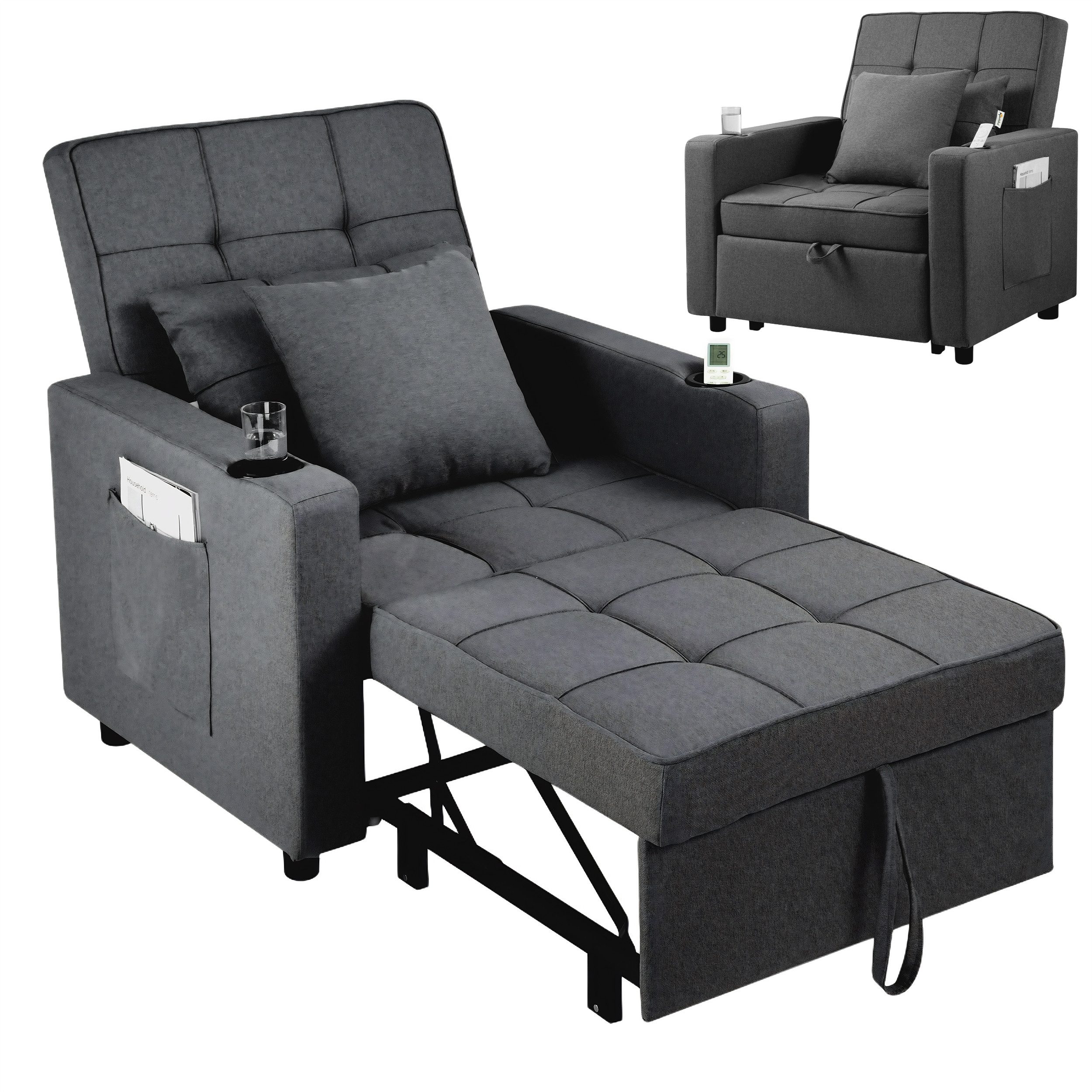 Makika Relaxliege Schlafsessel Schlafsofa Couch Tommy klappbar in Dunkelgrau