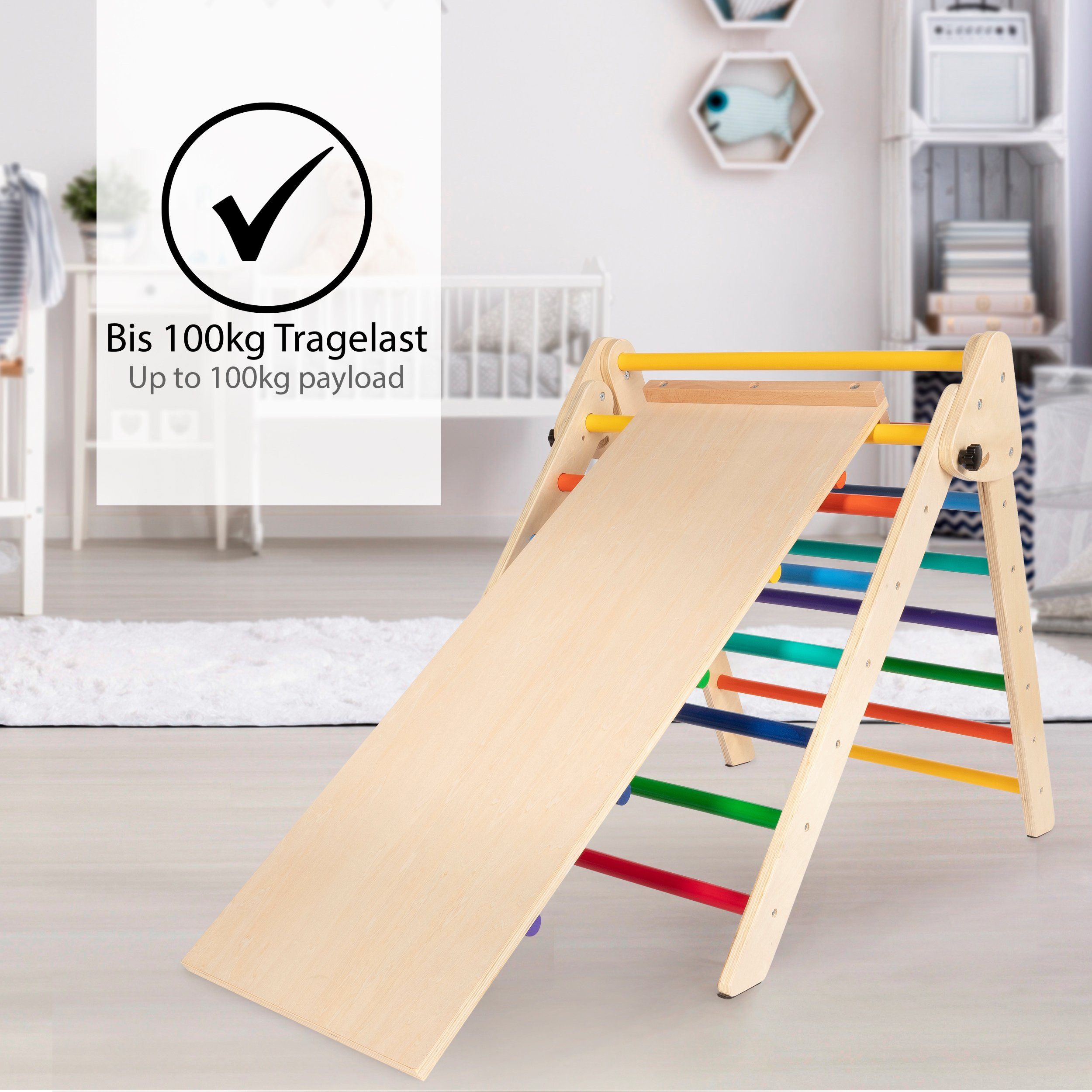 ONVAYA Klettergerüst Kletterdreieck mit Rutsche Pikler Art I Sprossendreieck