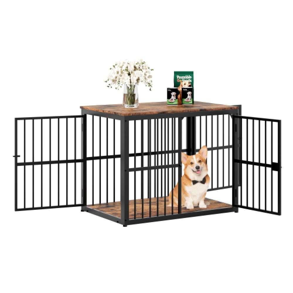 Aiorber Hundezwinger Aiorber-Hundekiste Tisch, Metall Hundebox mit Holztischplatte