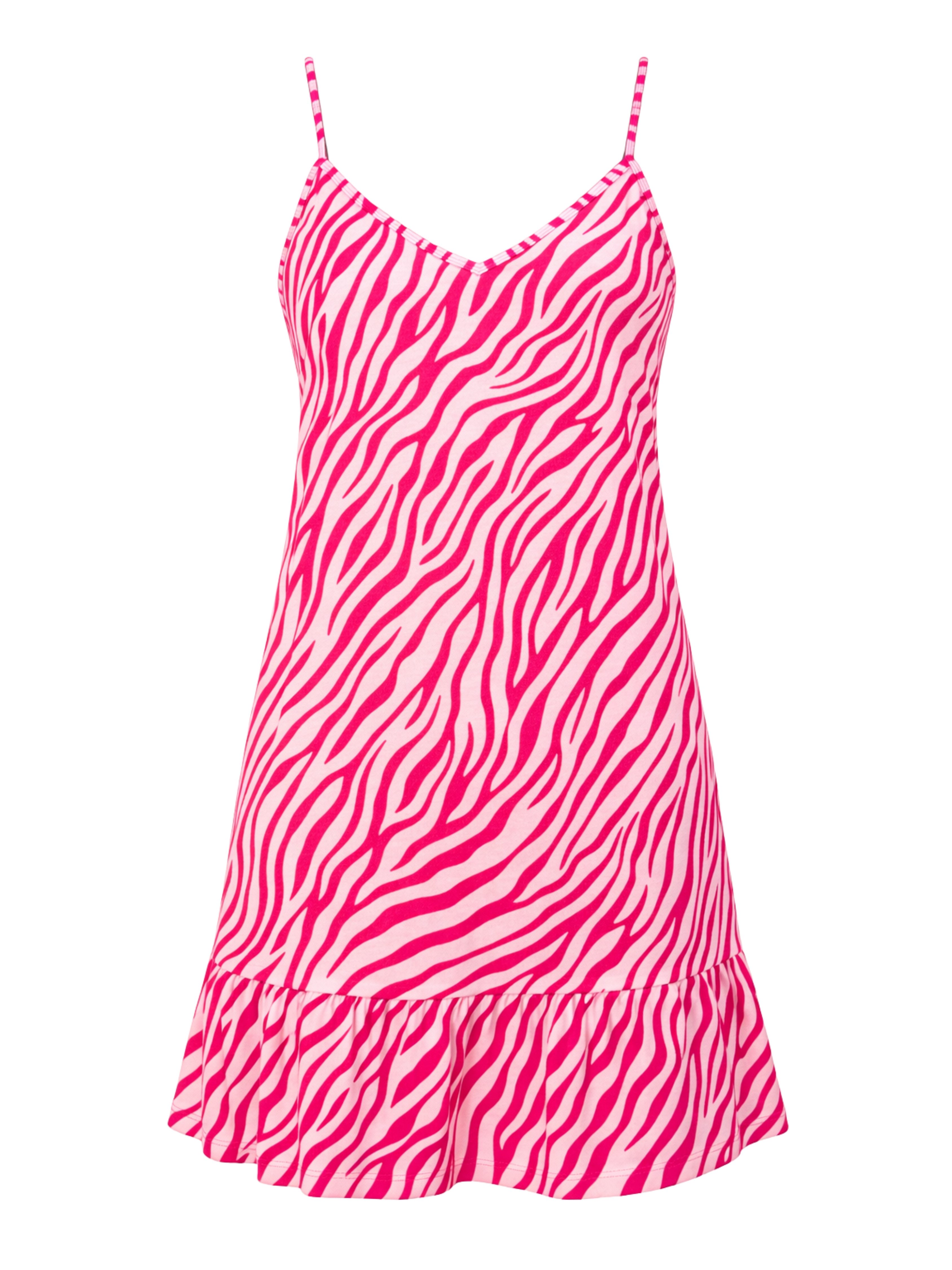 Donna Nachthemd Schlaf-Shirt im Zebra-Look 100% Baumwolle, Volant am Saum