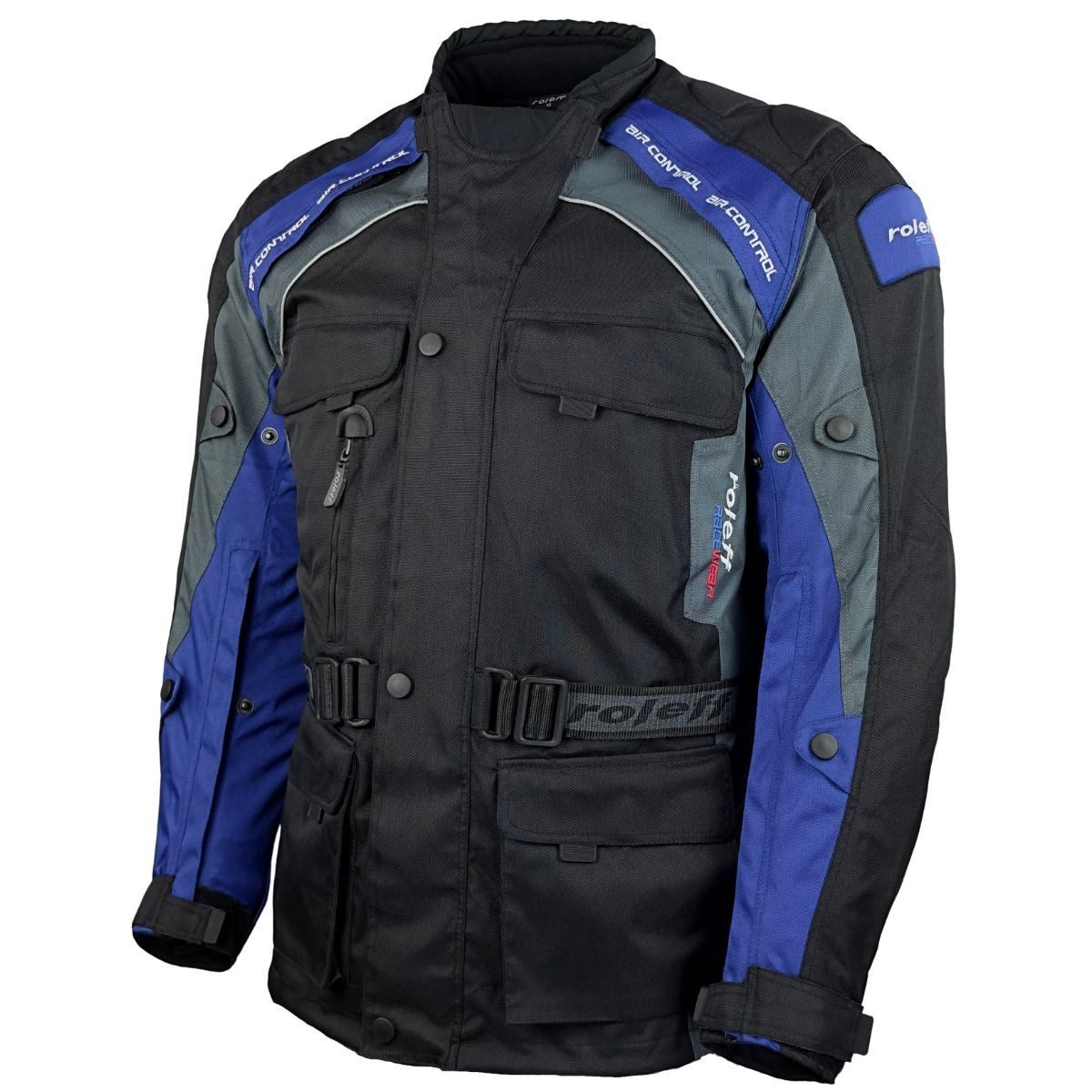 roleff Motorradjacke RO783 - Schwarz-Blau, wasserdicht, atmungsaktiv & mit Protektoren auch in großen Größen, in verschiedenen Farben erhältlich