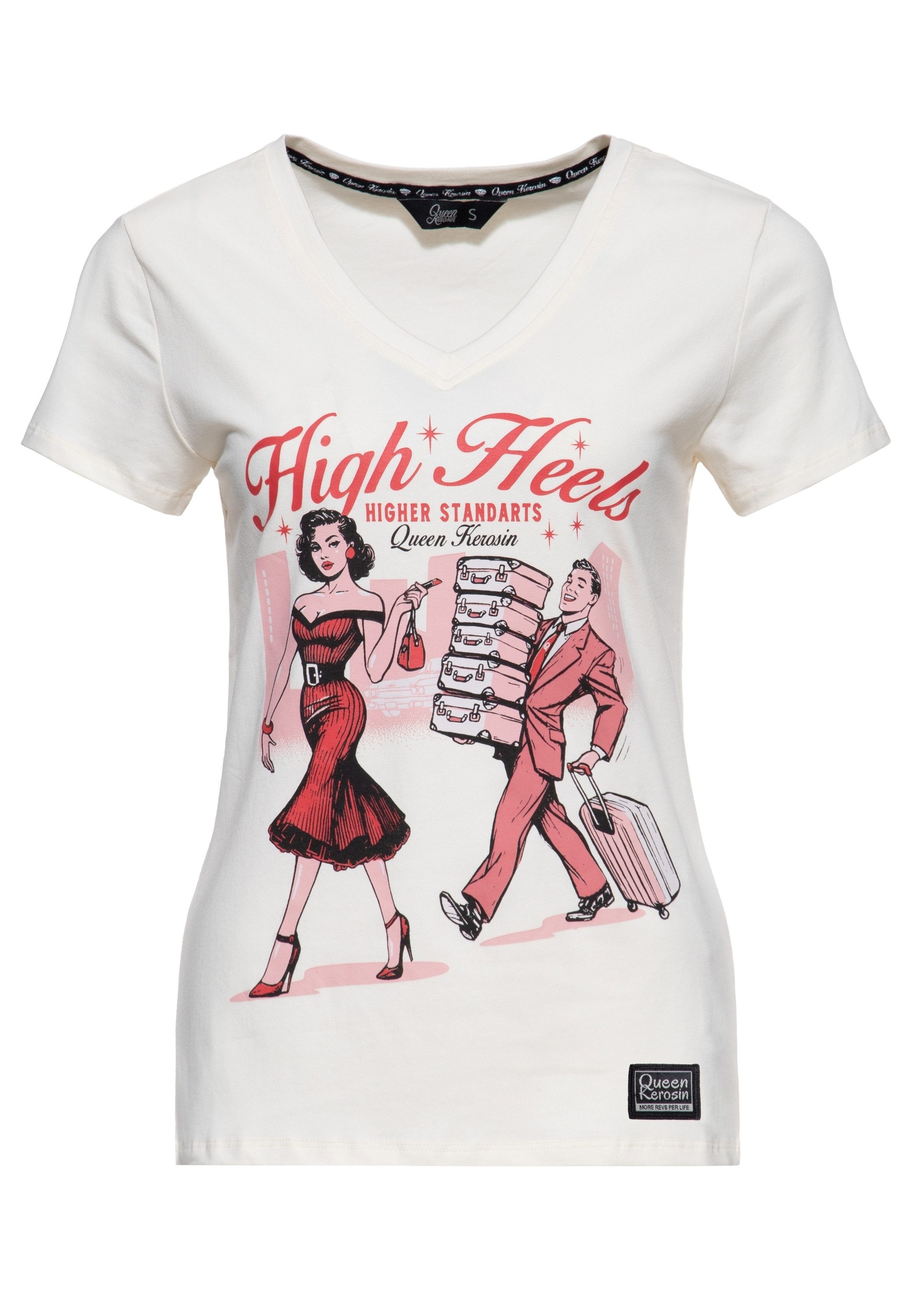 QueenKerosin Print-Shirt High Heels - Higher Standards (1-tlg) mit V-Aussch günstig online kaufen