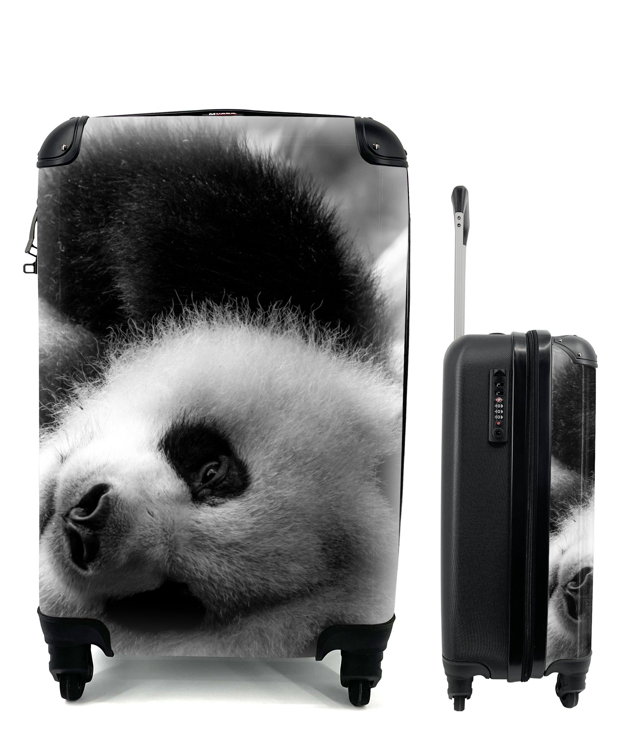 rollen, Panda Trolley, rollenden Handgepäckkoffer in 4 MuchoWow schwarz Rollen, weiß, mit Tierprofil Handgepäck und Ferien, für Reisekoffer Reisetasche