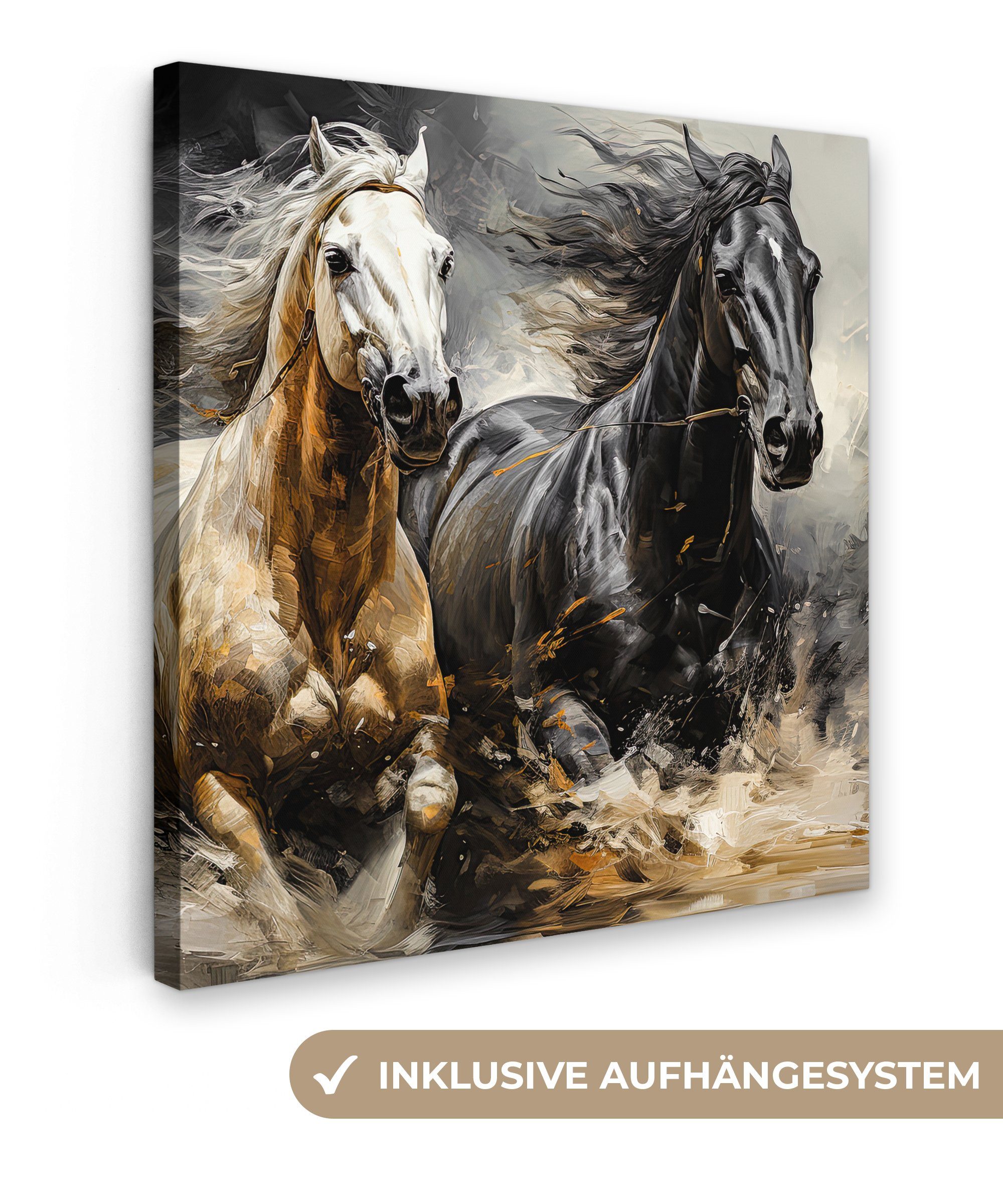 OneMillionCanvasses® Leinwandbild Pferde - Schwarz - Weiß - Tiere, (1 St), Leinwand Bilder für Wohnzimmer Schlafzimmer, 20x20 cm