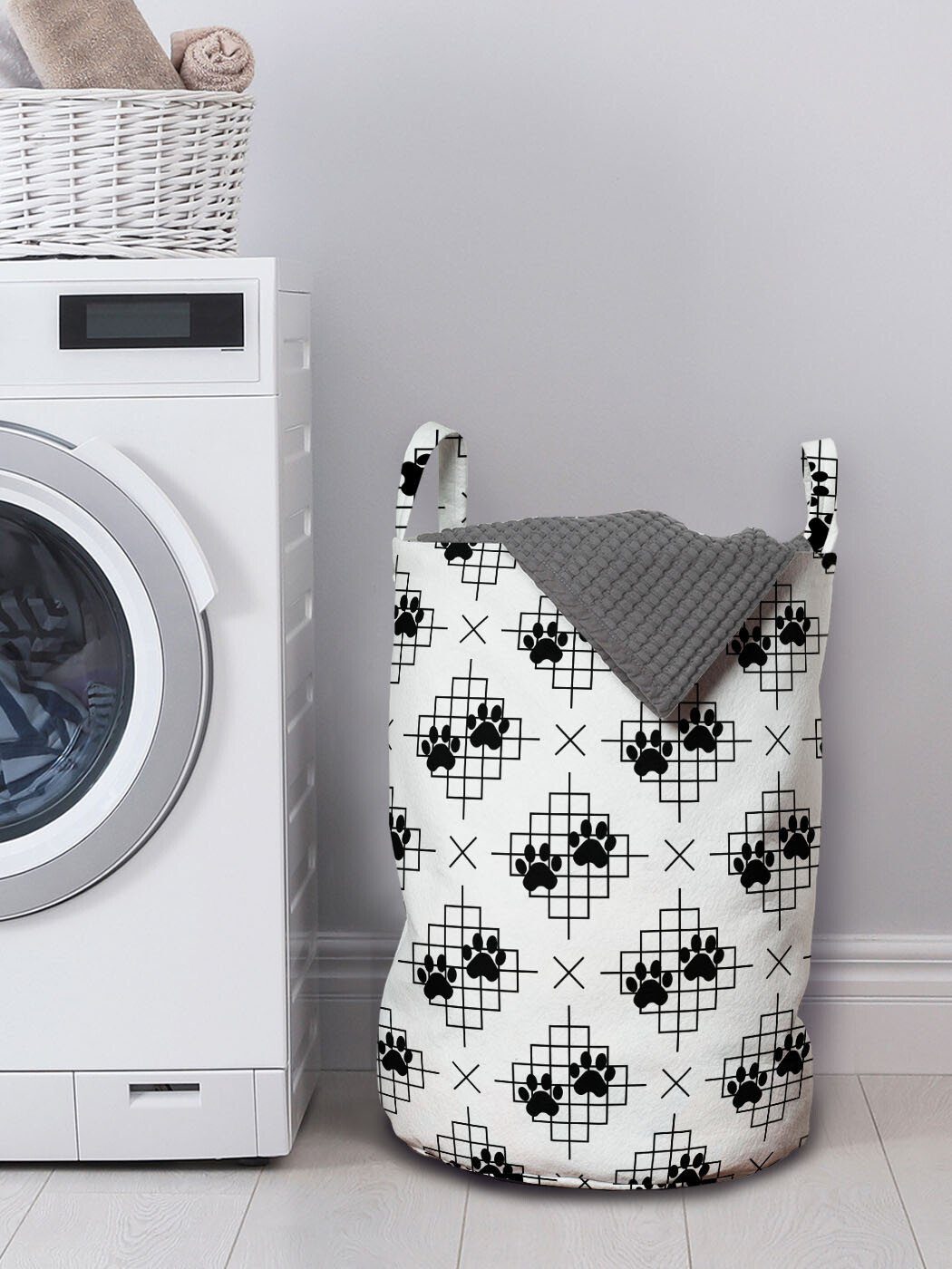 Abakuhaus Wäschesäckchen Wäschekorb mit Griffen Modernes für Waschsalons, Pet Pfotenabdruck Quadrat Kordelzugverschluss Feet