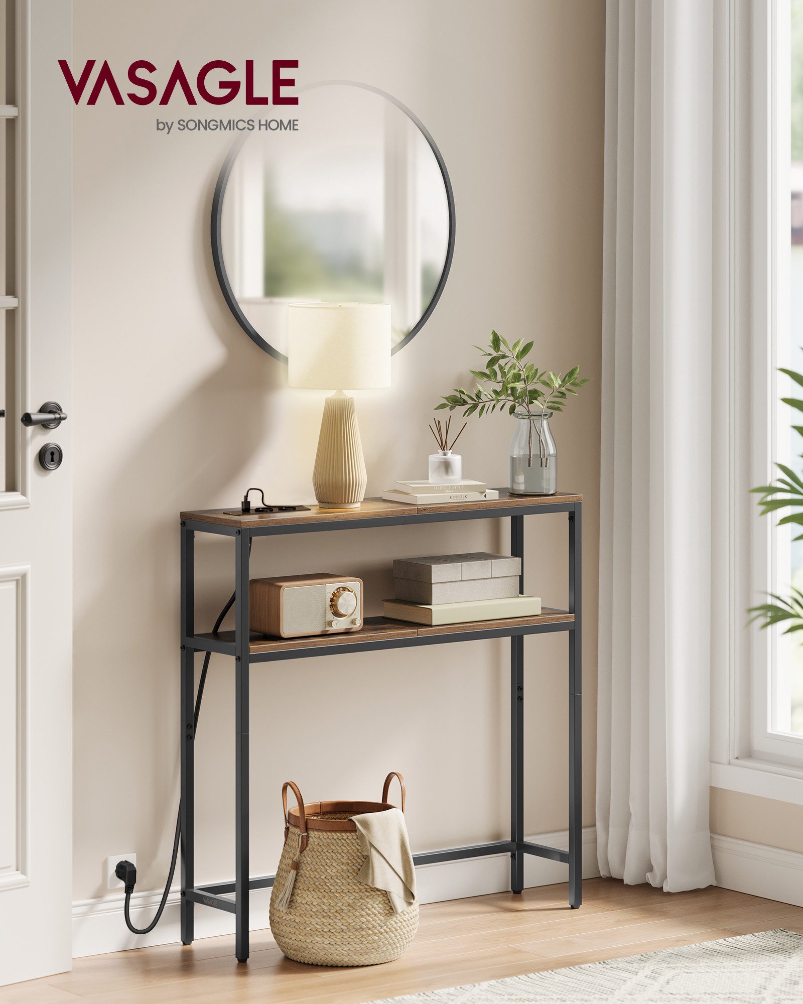 VASAGLE Konsolentisch, schmaler Sofatisch mit 2 Ablagen, Flurtisch mit Lade günstig online kaufen