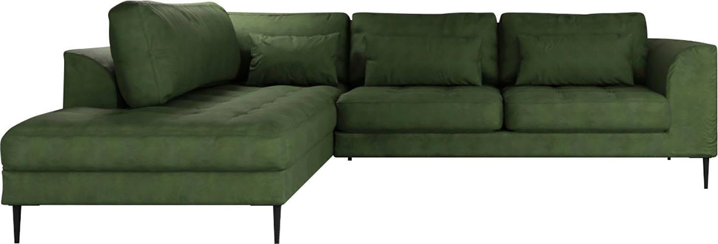 TRENDMANUFAKTUR Ecksofa Luzi, wahlweise mit Schlaffunktion und Bettkasten, gemütlich, L-Form, Designsofa mit Ottomane, Metallfüße schwarz, Breite 264 cm