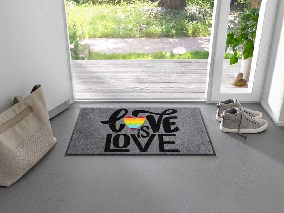 Fußmatte Love is Love, wash+dry by Kleen-Tex, rechteckig, Höhe: 7 mm, sehr  flach, fußbodenheizungsgeeignet, rutschfest