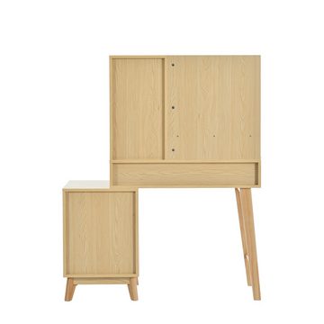 MODFU Schminktisch Kosmetiktisch mit Spiegel (4 offenen Fächern und 4 großen Schubladen), Maße: B105/H130.5/T40 cm(ohne Hocker)