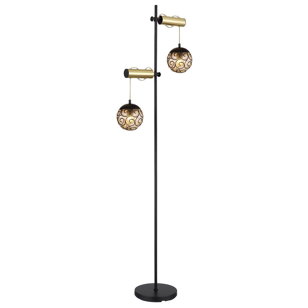 GLOBO LIGHTING Stehlampe, Leuchtmittel nicht inklusive, Stehleuchte Wohnzimmerlampe Metall gold rauchfarben 2 Flammig H 168 cm
