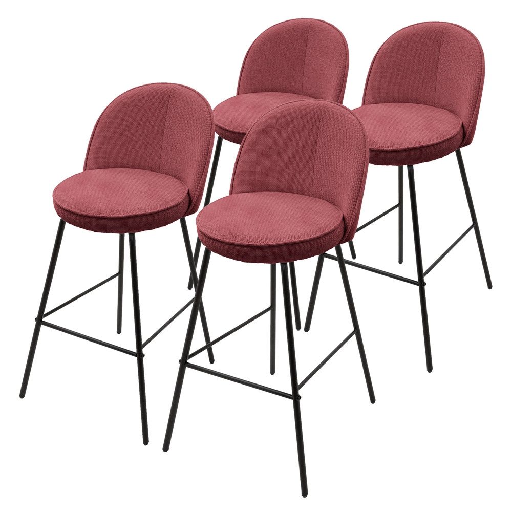 ML-DESIGN Barhocker Gepolsterter Barstuhl mit Metallgestell Rückenlehne und Fußstütze (4 St), Bistrohocker 4er Set Rot Stoffbezug Tresenhocker Küchenhocker