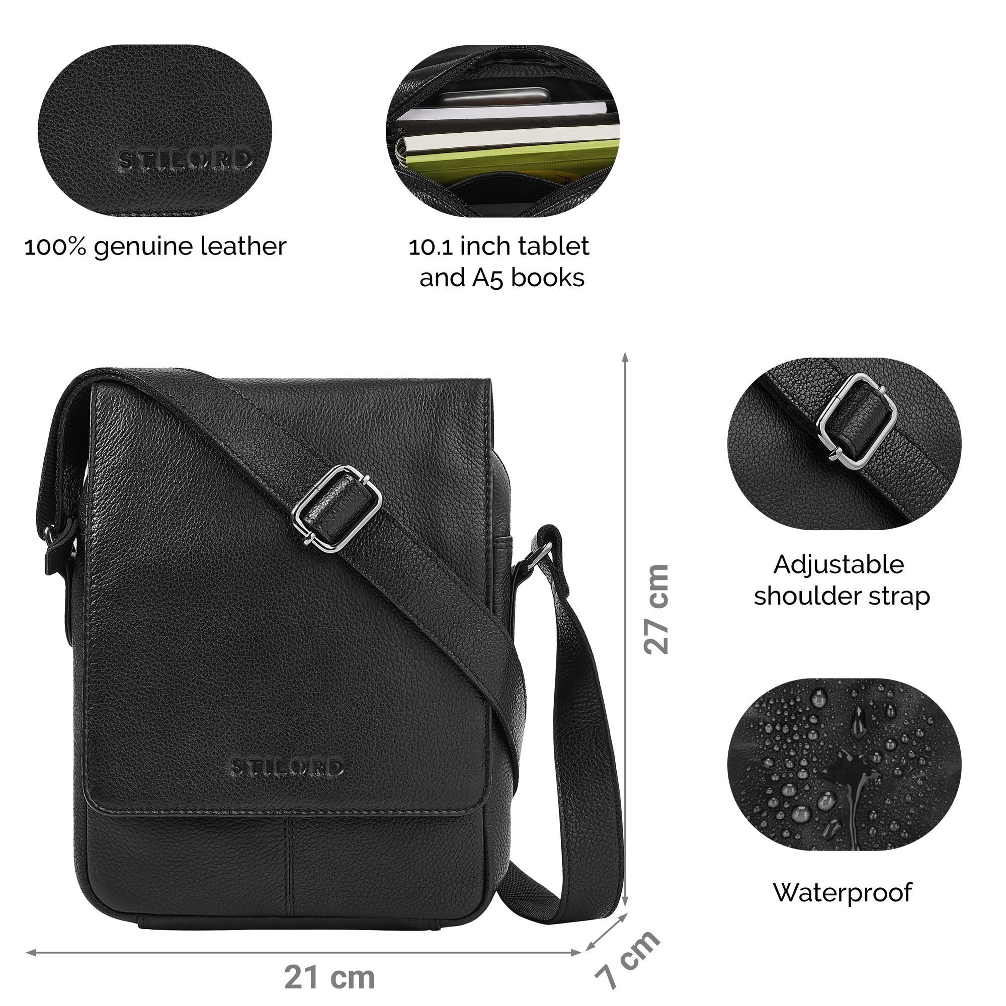 STILORD Schultertasche "Remo" Stilvolle Umhängetasche Herren Klein Leder Tablet 10,1 Zoll